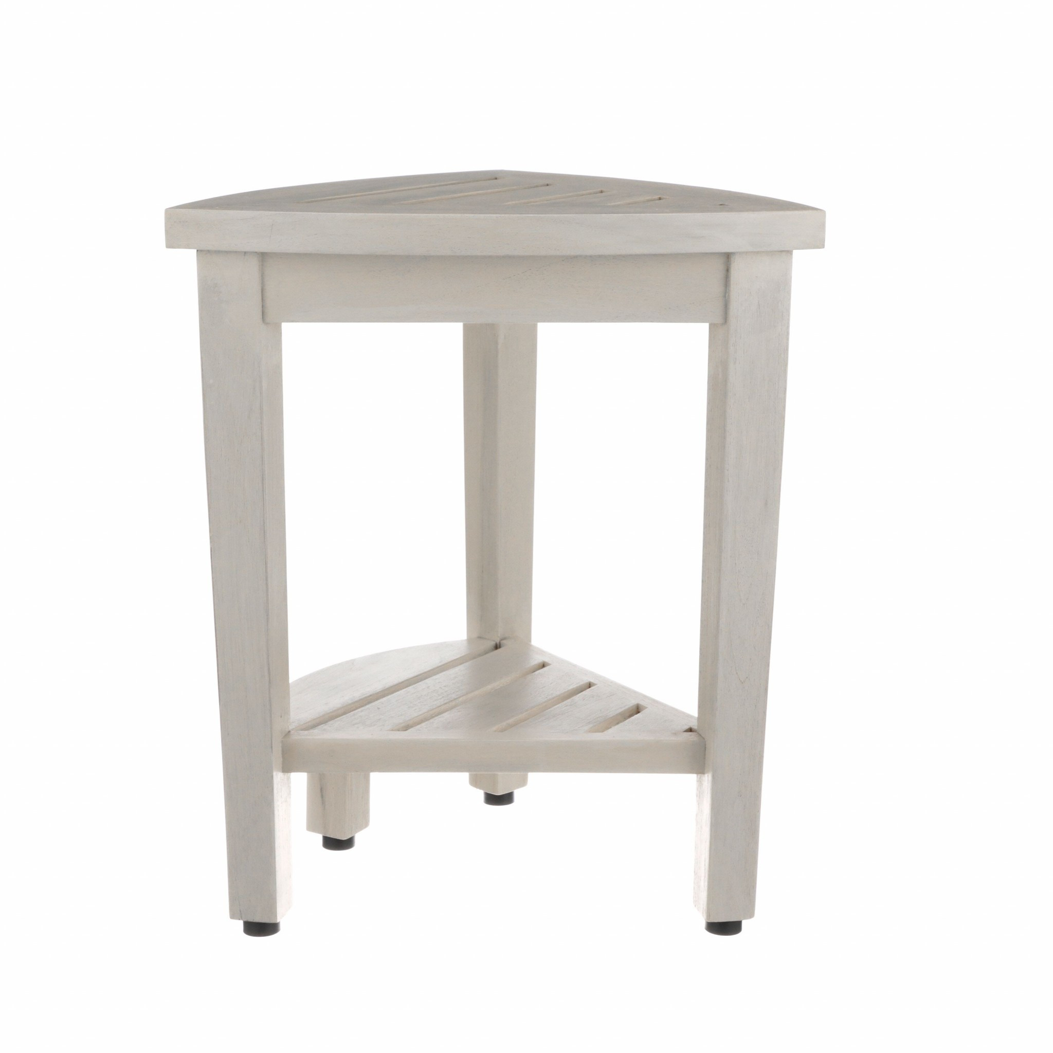 Compact Teak Shower Stool with Arms in Whitewash Finish