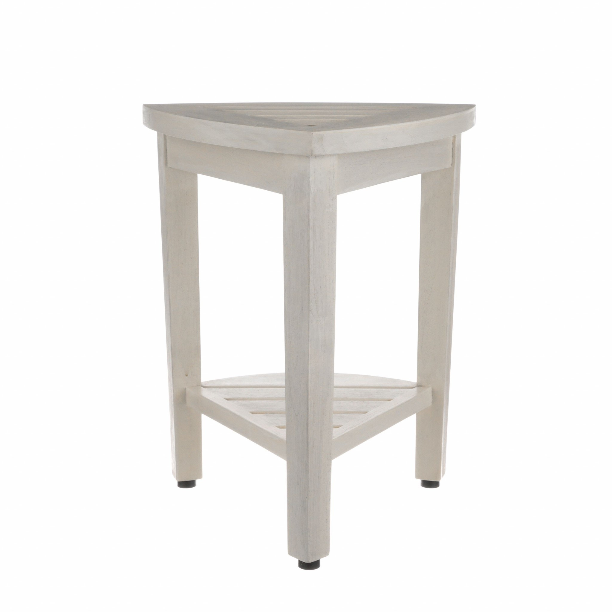 Compact Teak Shower Stool with Arms in Whitewash Finish