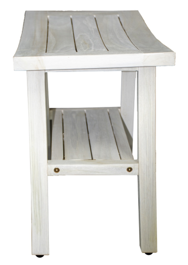 Contemporary Teak Shower Stool or Outdoor Bench in Whitewash Finish