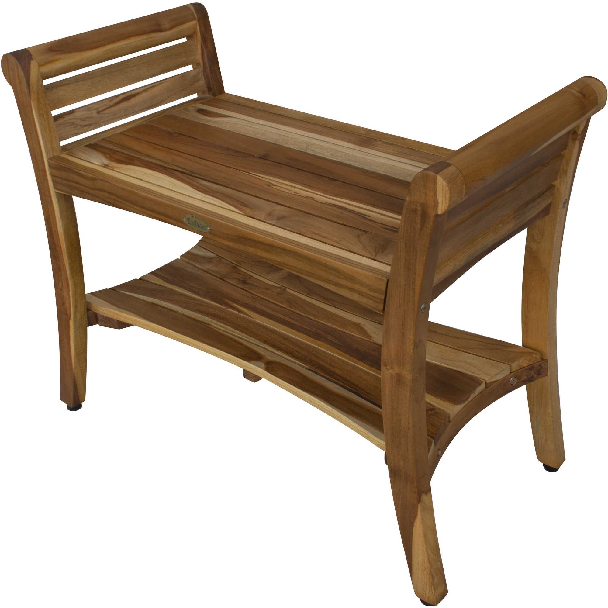 Rectangular Teak Shower Bench with Shelf and Handles in NaturalFinish