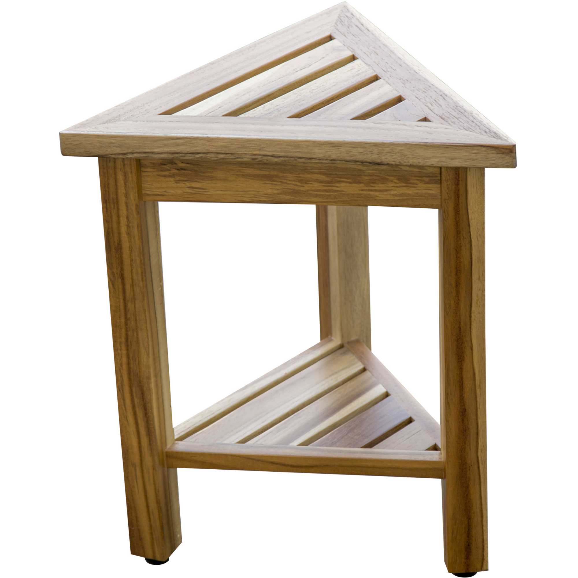 18" Teak Corner Shower Stool or Bench with Shelf in Natural Finish