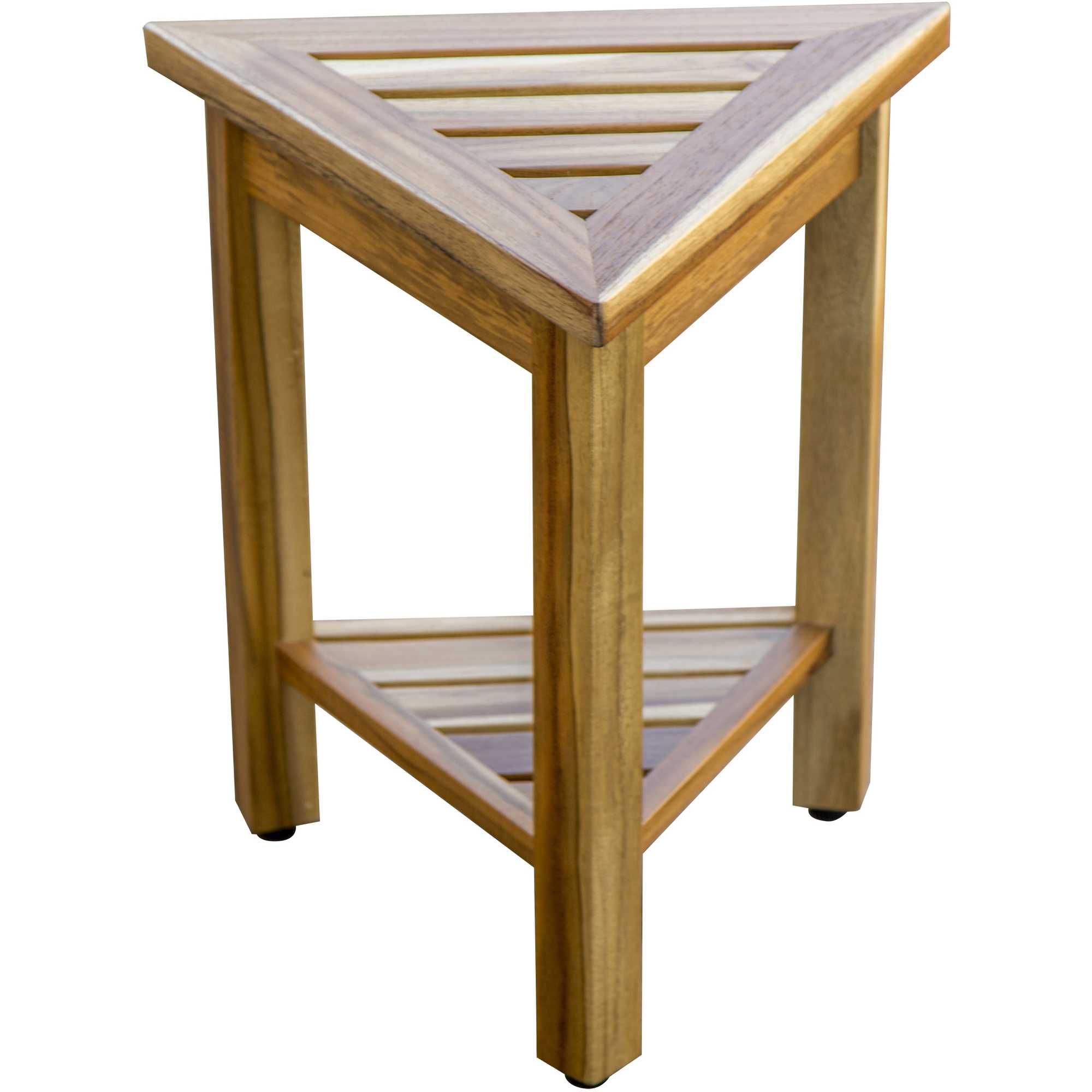 18" Teak Corner Shower Stool or Bench with Shelf in Natural Finish