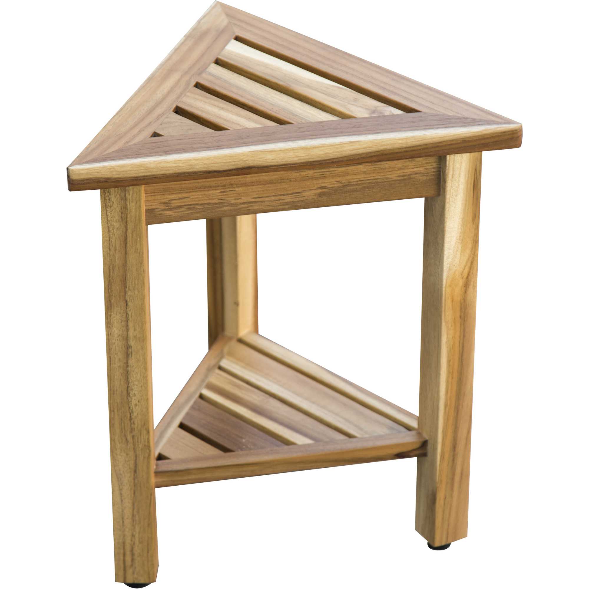 18" Teak Corner Shower Stool or Bench with Shelf in Natural Finish