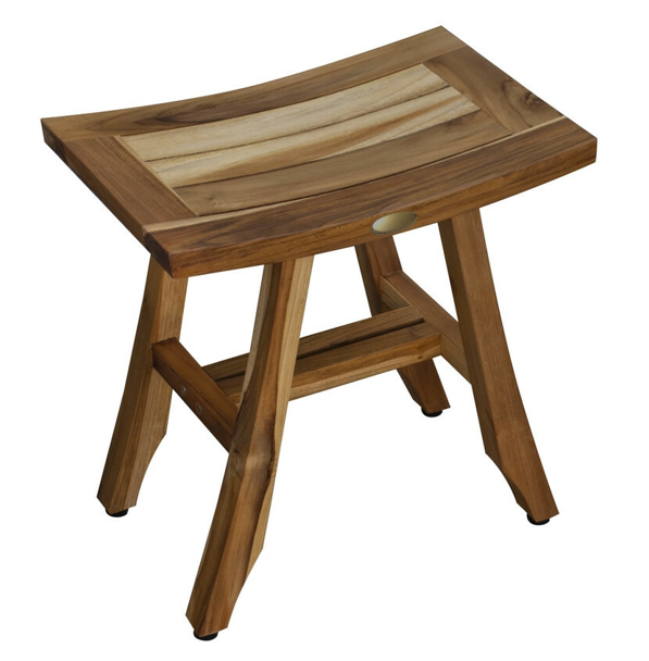 Compact Rectangular Teak Shower or Outdoor Bench in Natural Finish