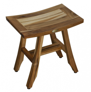 Compact Rectangular Teak Shower or Outdoor Bench in Natural Finish