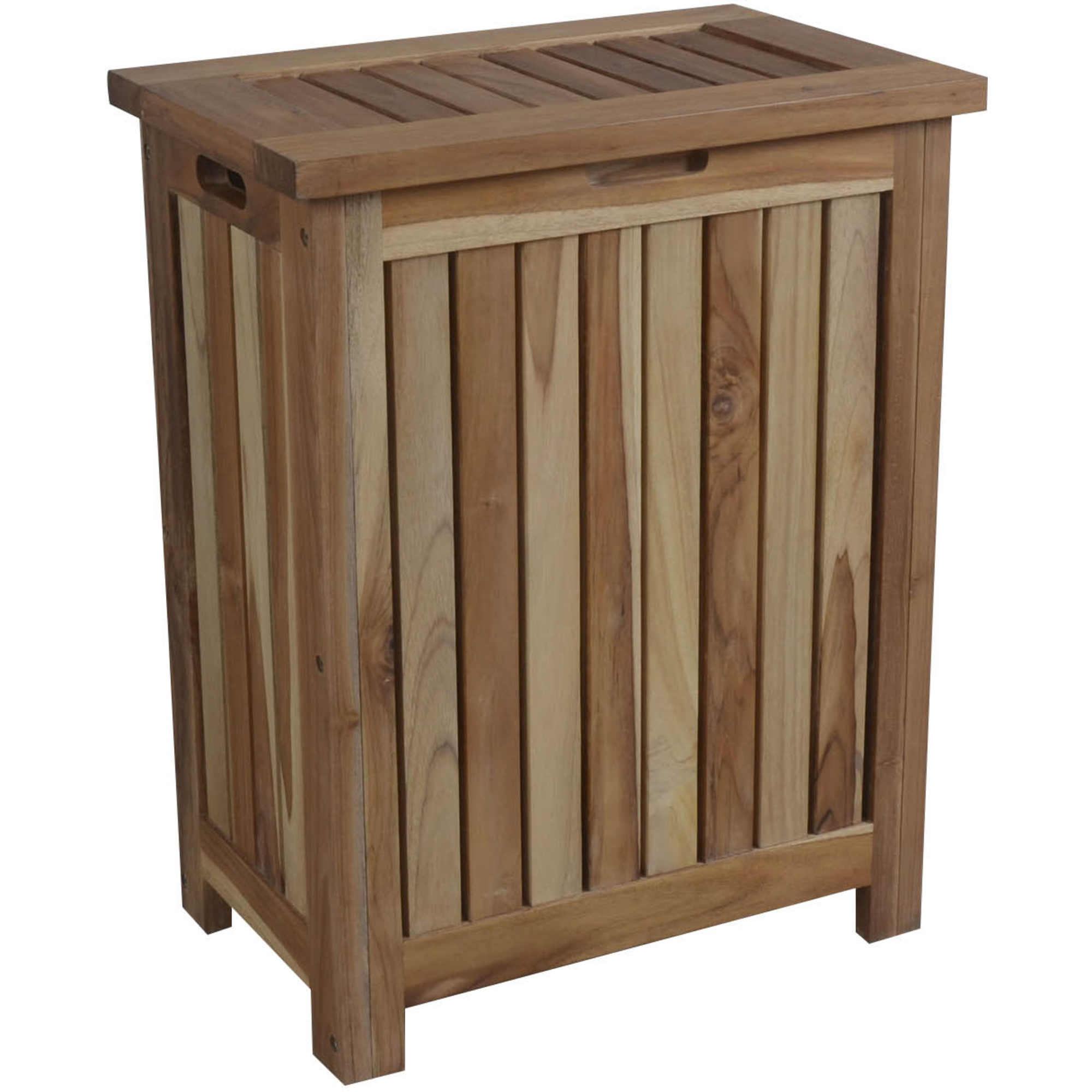 Compact Teak Laundy Storage with Removable Bag in Natural Finish