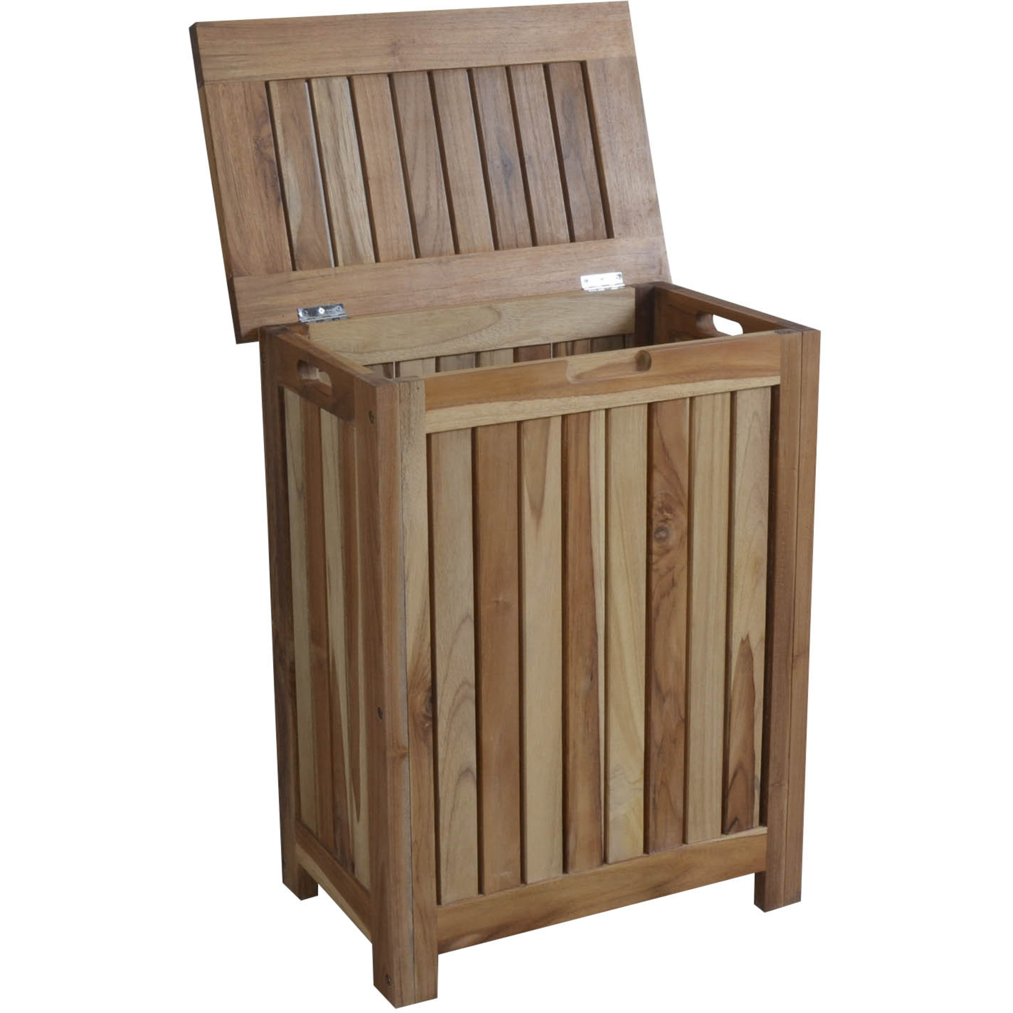 Compact Teak Laundy Storage with Removable Bag in Natural Finish