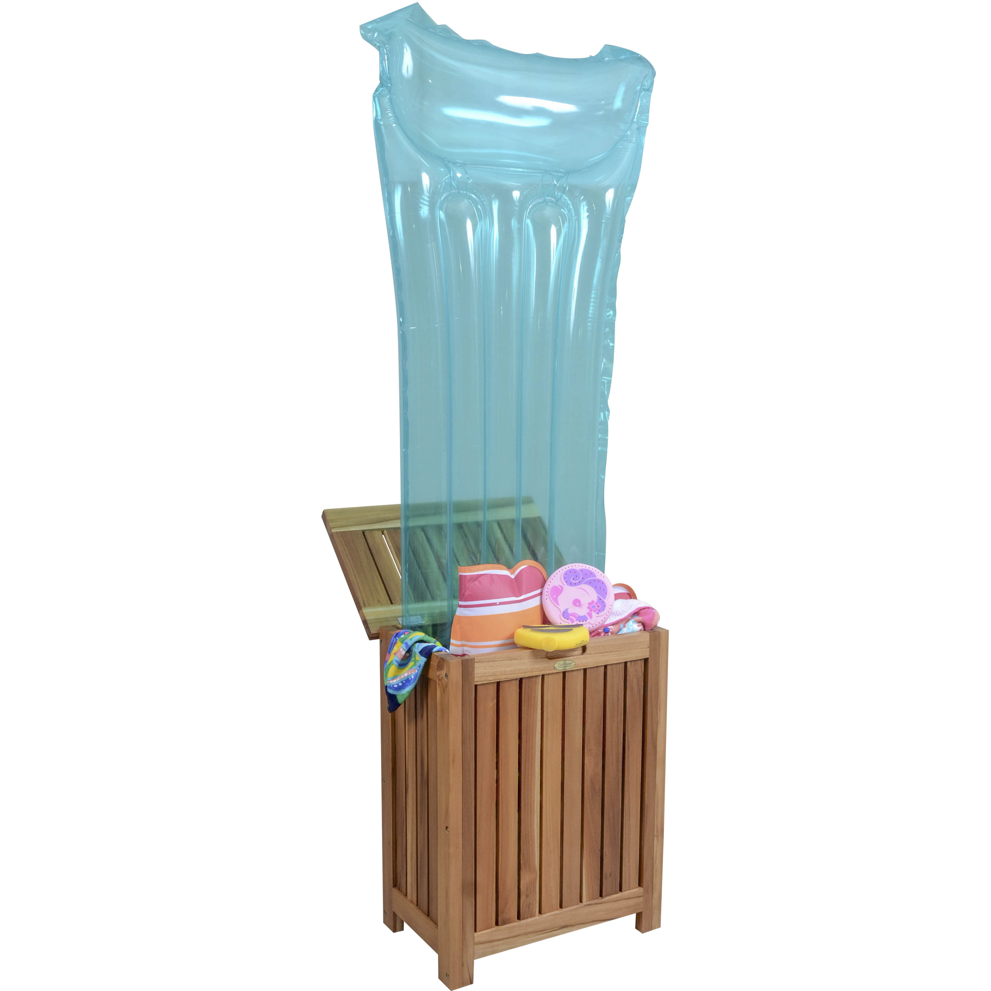 Compact Teak Laundy Storage with Removable Bag in Natural Finish