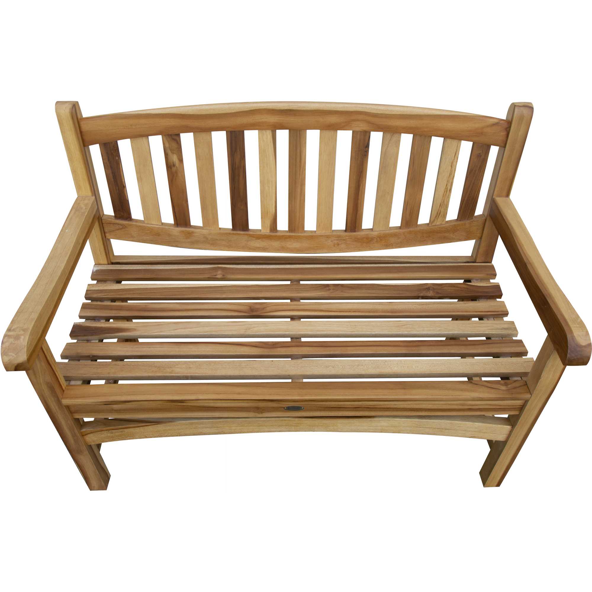 Compact Teak Outdoor Bench with Curved Design in Natural Finish