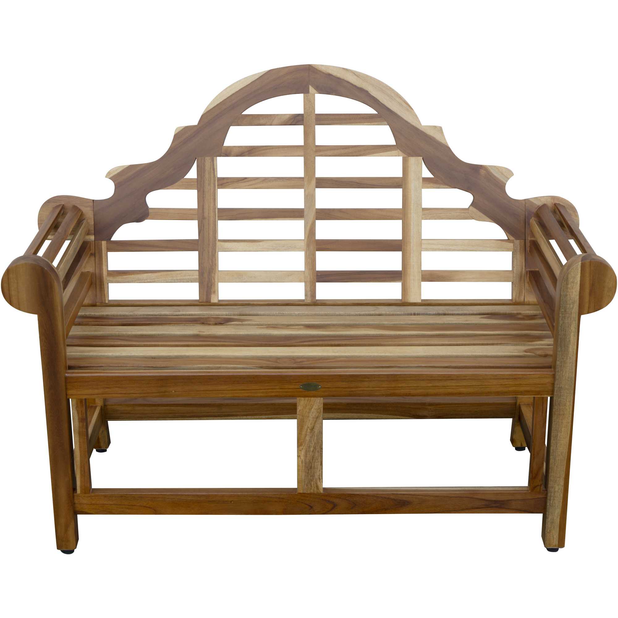 Compact Teak Outdoor Bench w/ Crown Design in Natural Finish
