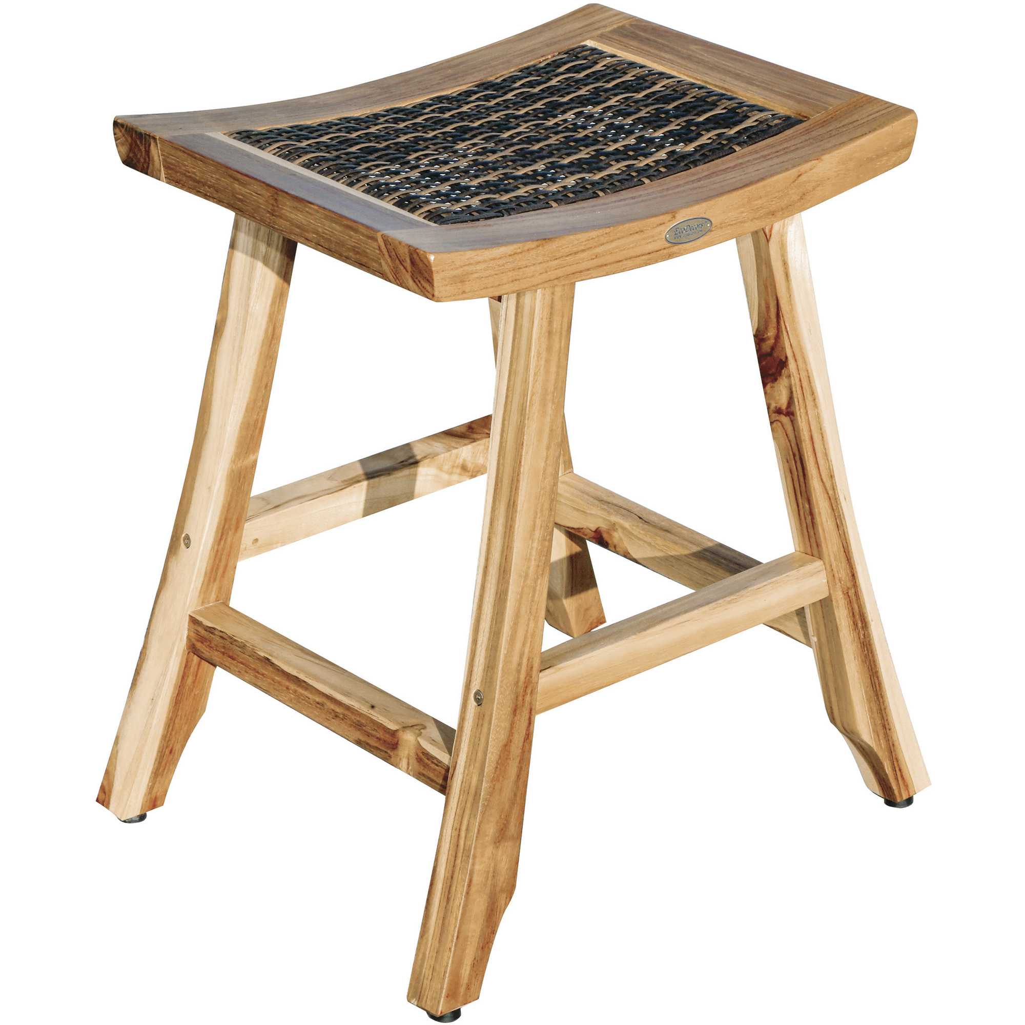 Compact Teak Counter Stool with Rattan in Natural Finish