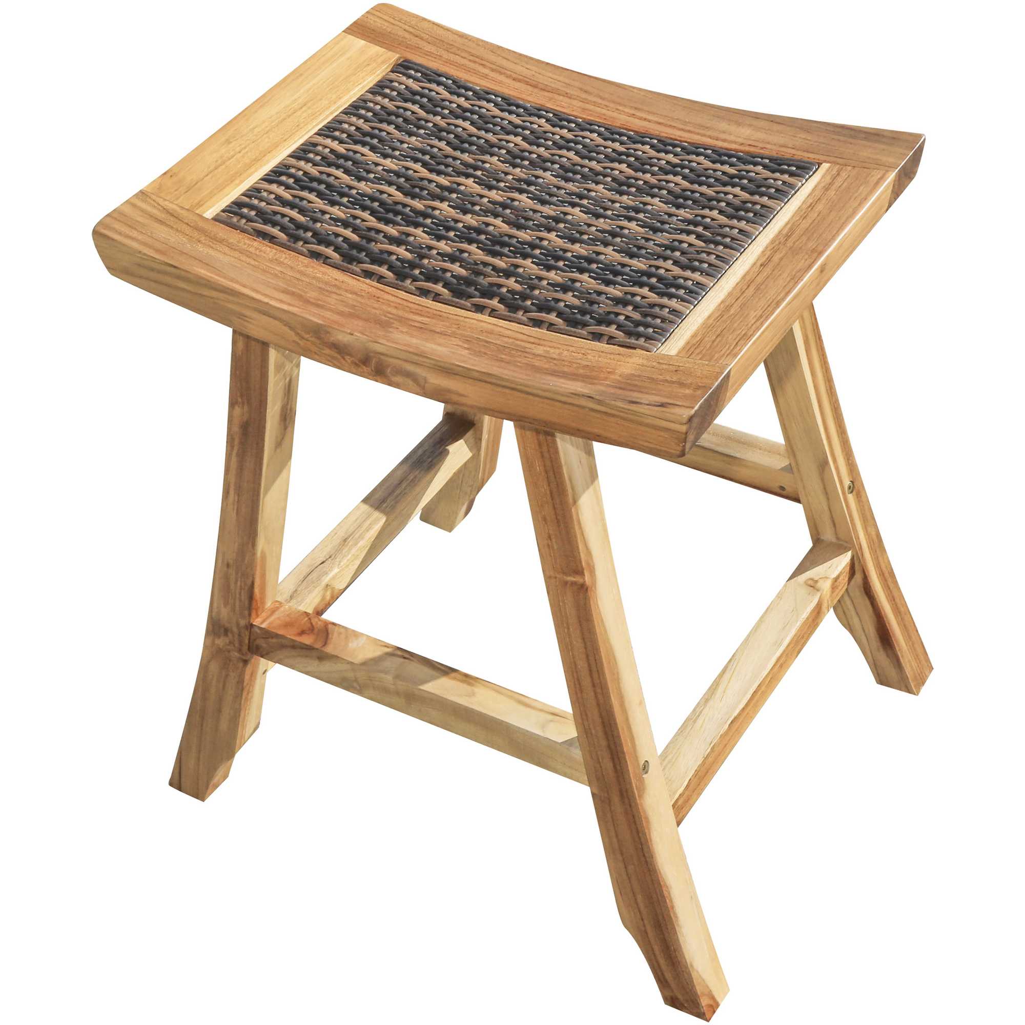 Compact Teak Counter Stool with Rattan in Natural Finish