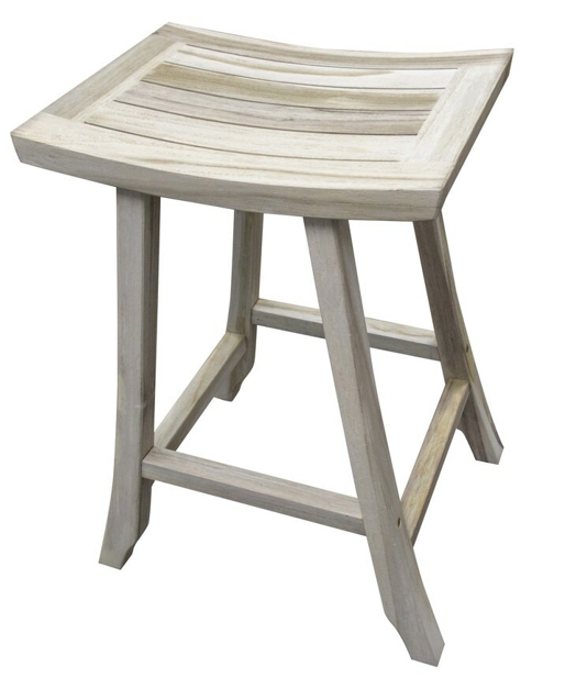 Compact Curvilinear Teak Shower Outdoor Bench in Driftwood Finish