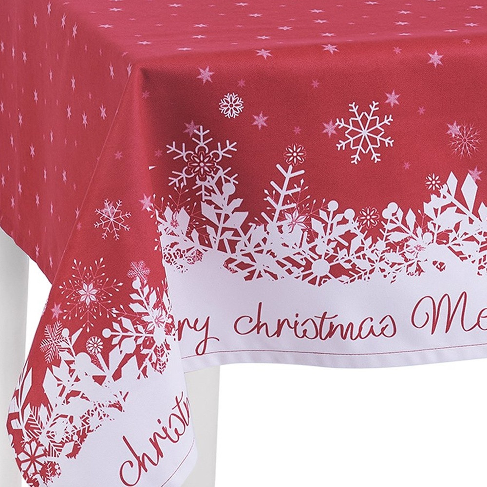 84" Merry Christmas Printed Rectangle Tablecloth in Red