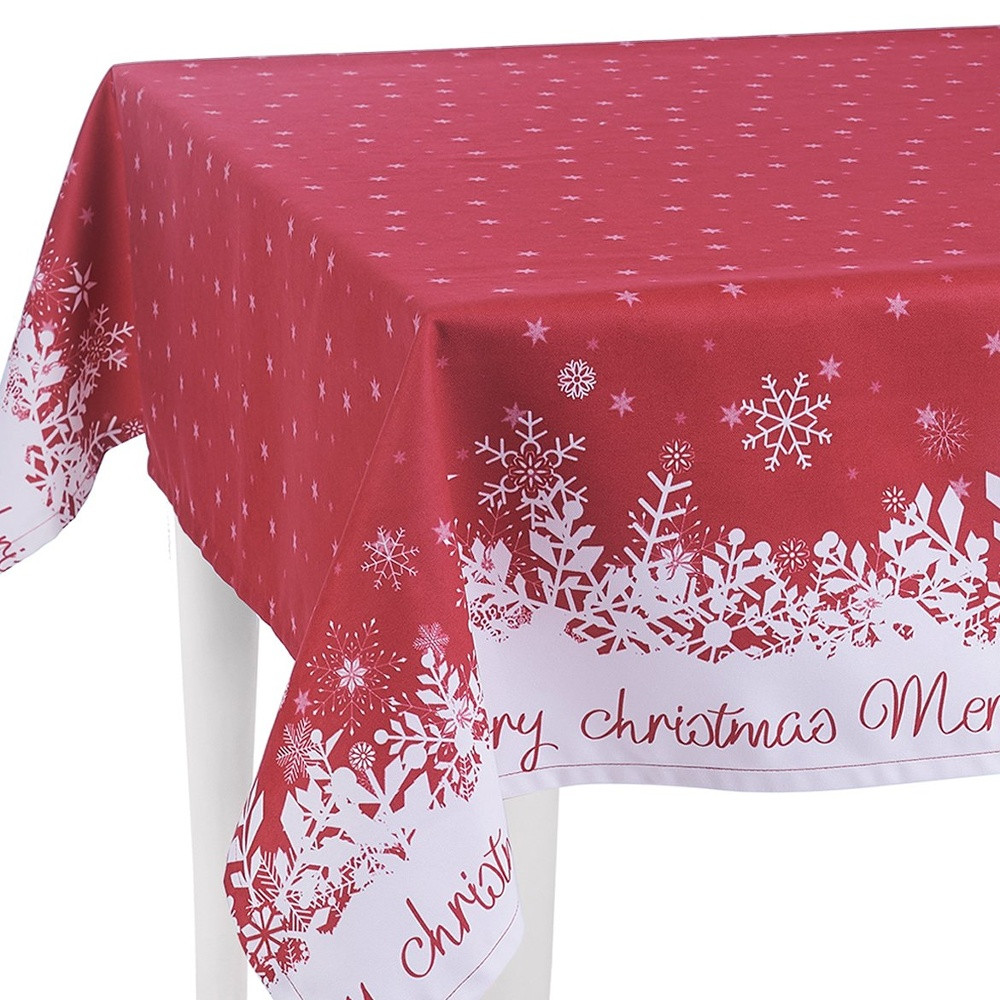 84" Merry Christmas Printed Rectangle Tablecloth in Red