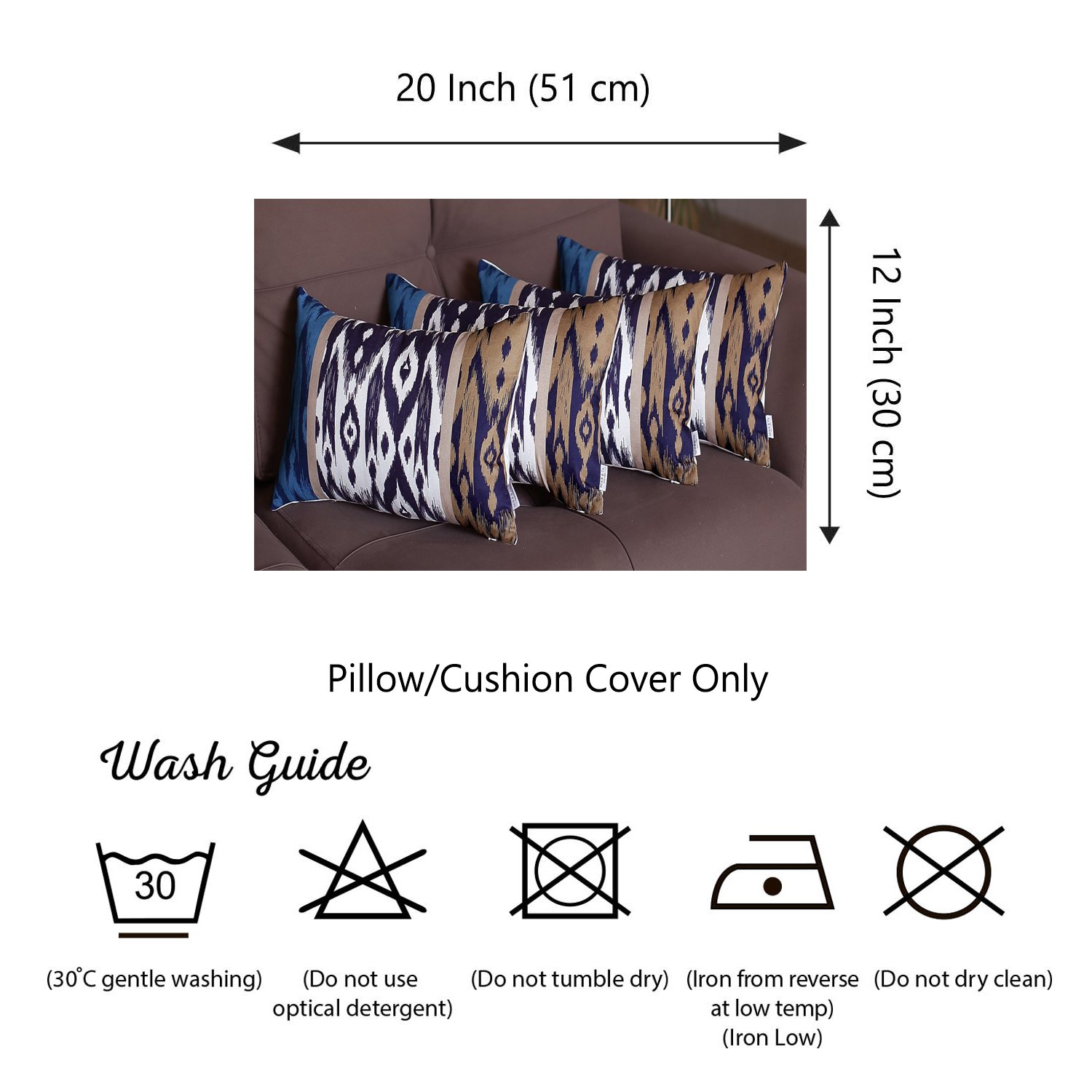 Set of 4 20" Ikat Lumbar Pillow Cover in Brown