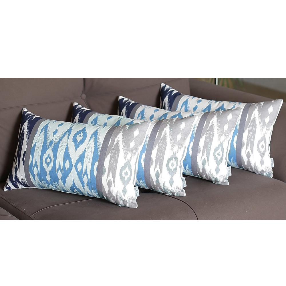Set of 4 20" Ikat Lumbar Pillow Cover in Blue