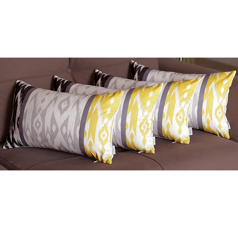 Set of 4 20" Ikat Lumbar Pillow Cover in Yellow