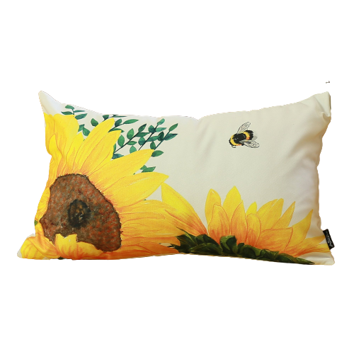 Set of 2 20" Sunflower Bee Lumbar Pillow Cover in Multicolor