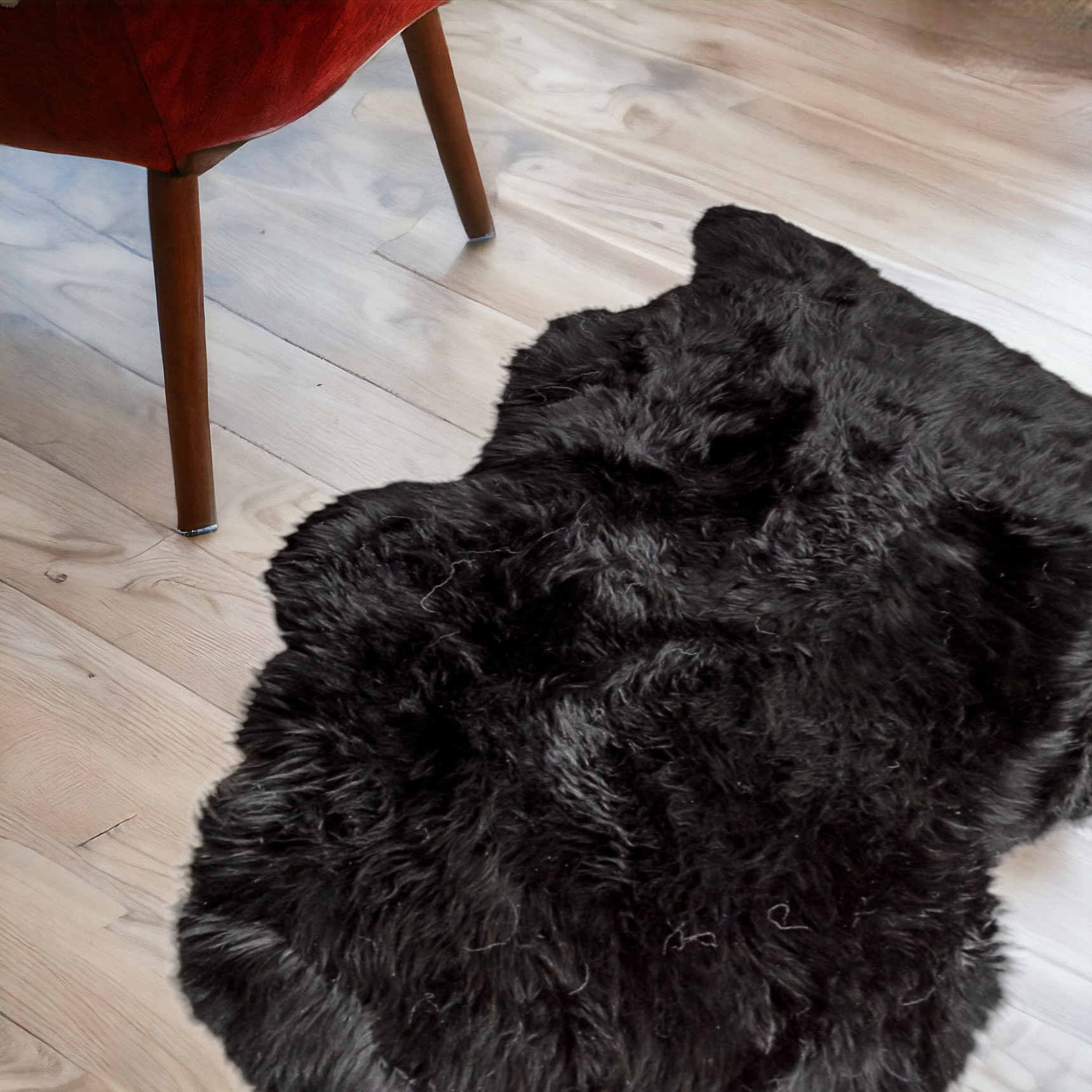 2' X 3' Black New Zealand Natural Sheepskin Rug-376920-1