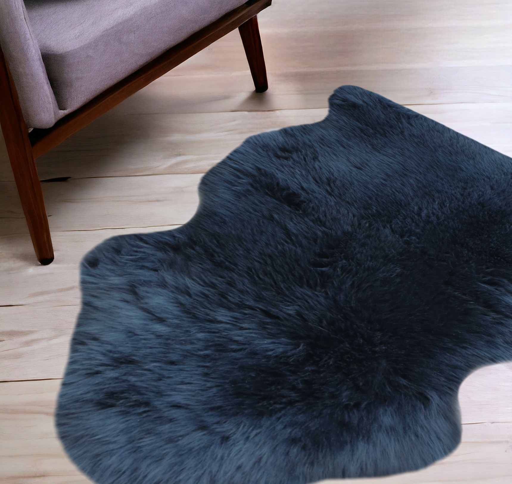 2' X 3' Navy New Zealand Natural Sheepskin Rug-376931-1