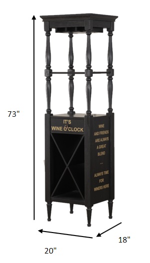 73" Wooden Black Wine Cabinet with open Compartments