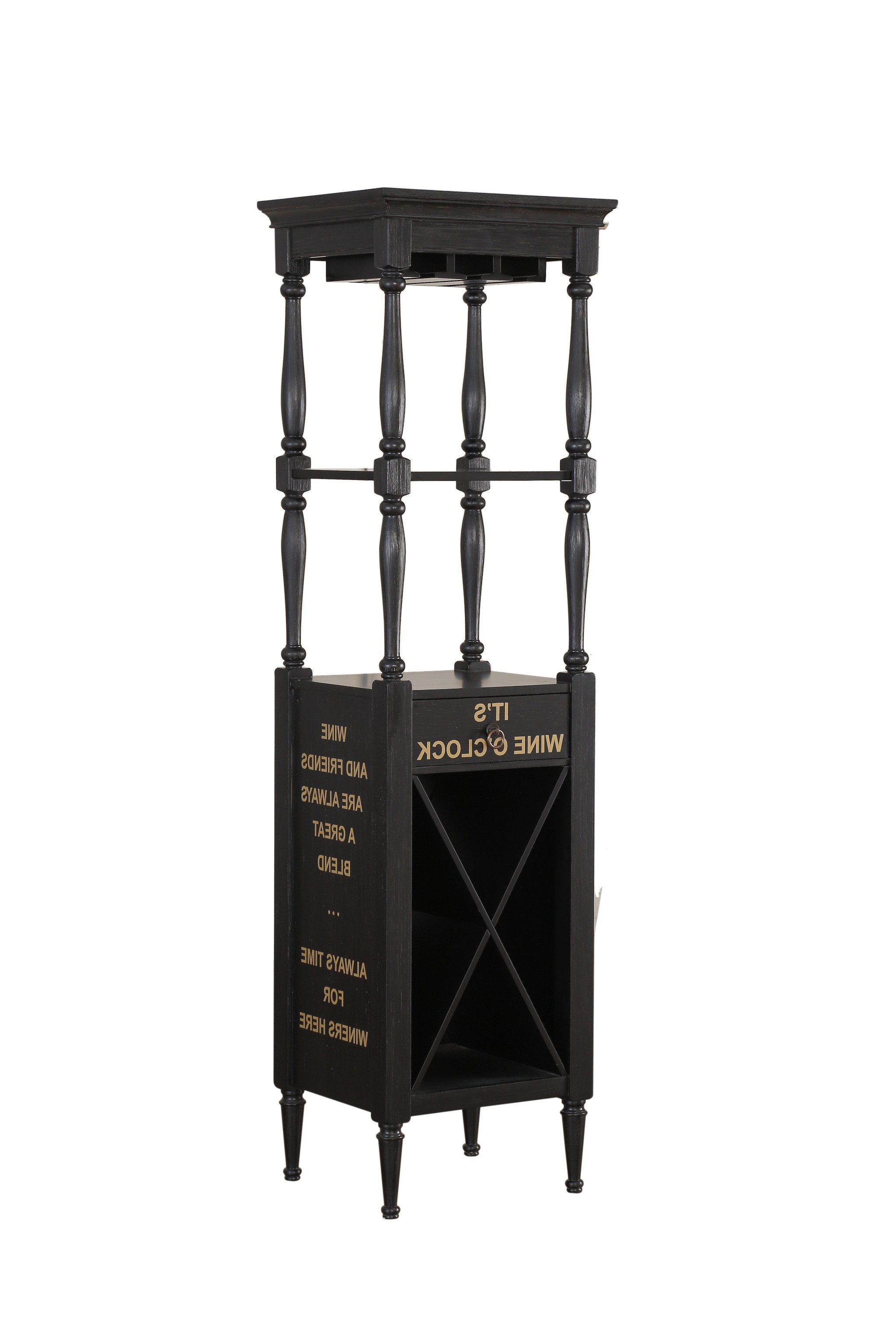 73" Wooden Black Wine Cabinet with open Compartments