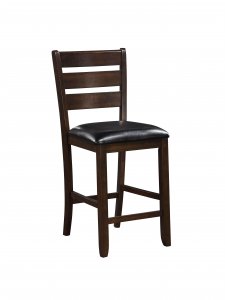 Set of 2 41" Dark Wood Finish and Black Faux Leather Ladder Back Counter Height Chairs