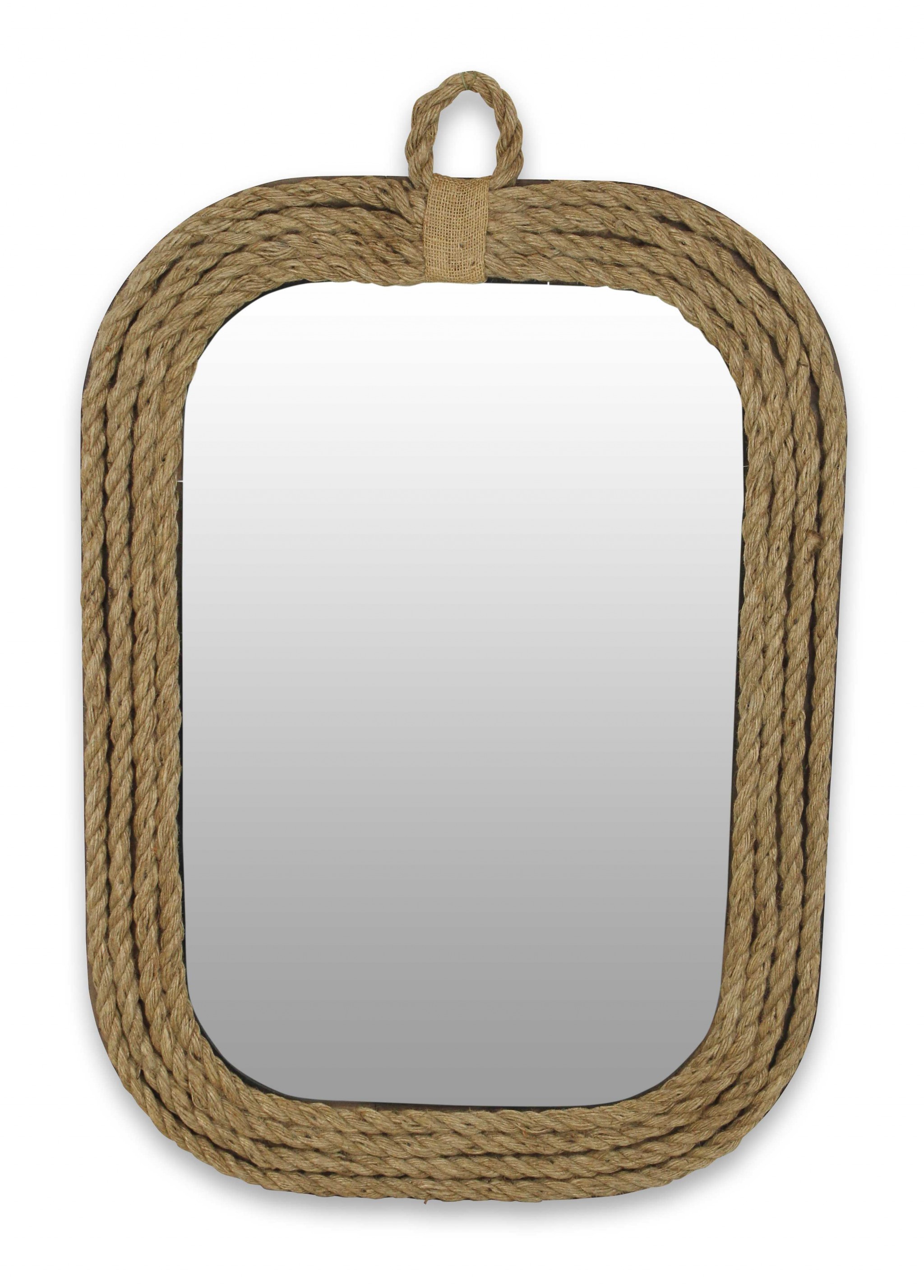 Brown Rounded Rectangular Shaped with Nautical Rope Frame Wall Mirror