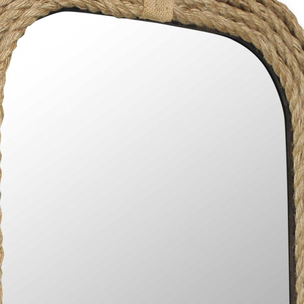 Brown Rounded Rectangular Shaped with Nautical Rope Frame Wall Mirror