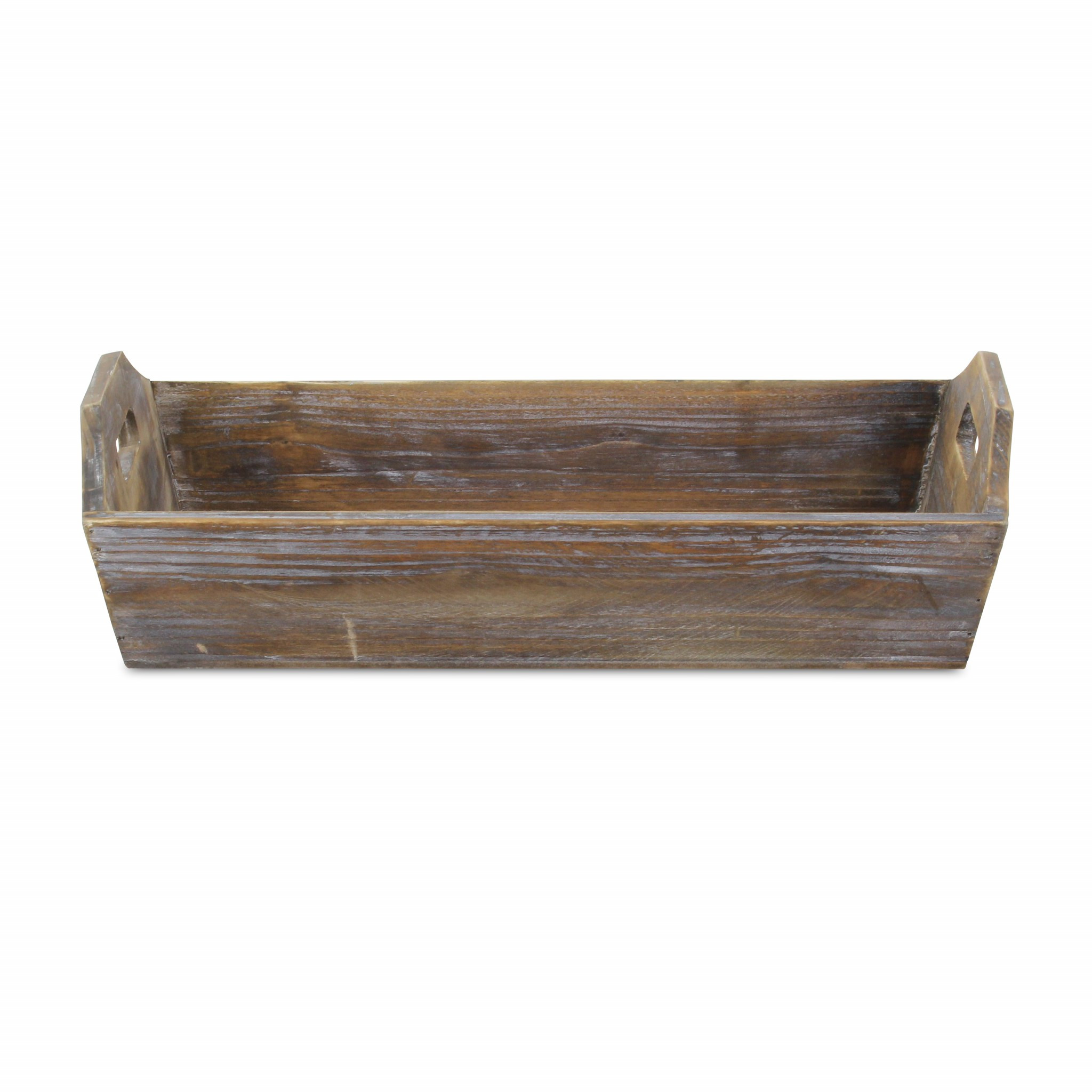 Rectangular Dark Rustic Brown Finish Wood Serving Tray with Handles