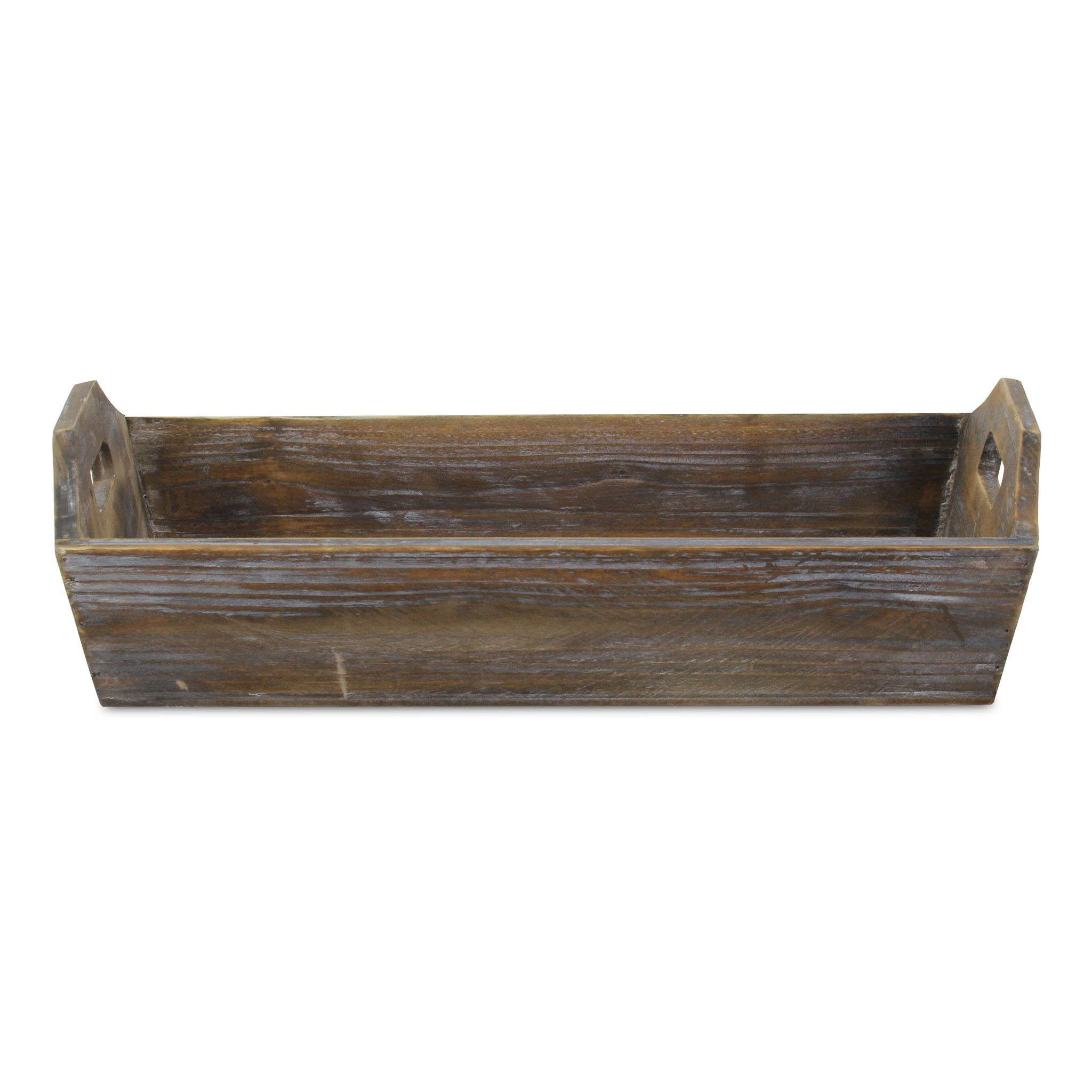 Rectangular Dark Rustic Brown Finish Wood Serving Tray with Handles