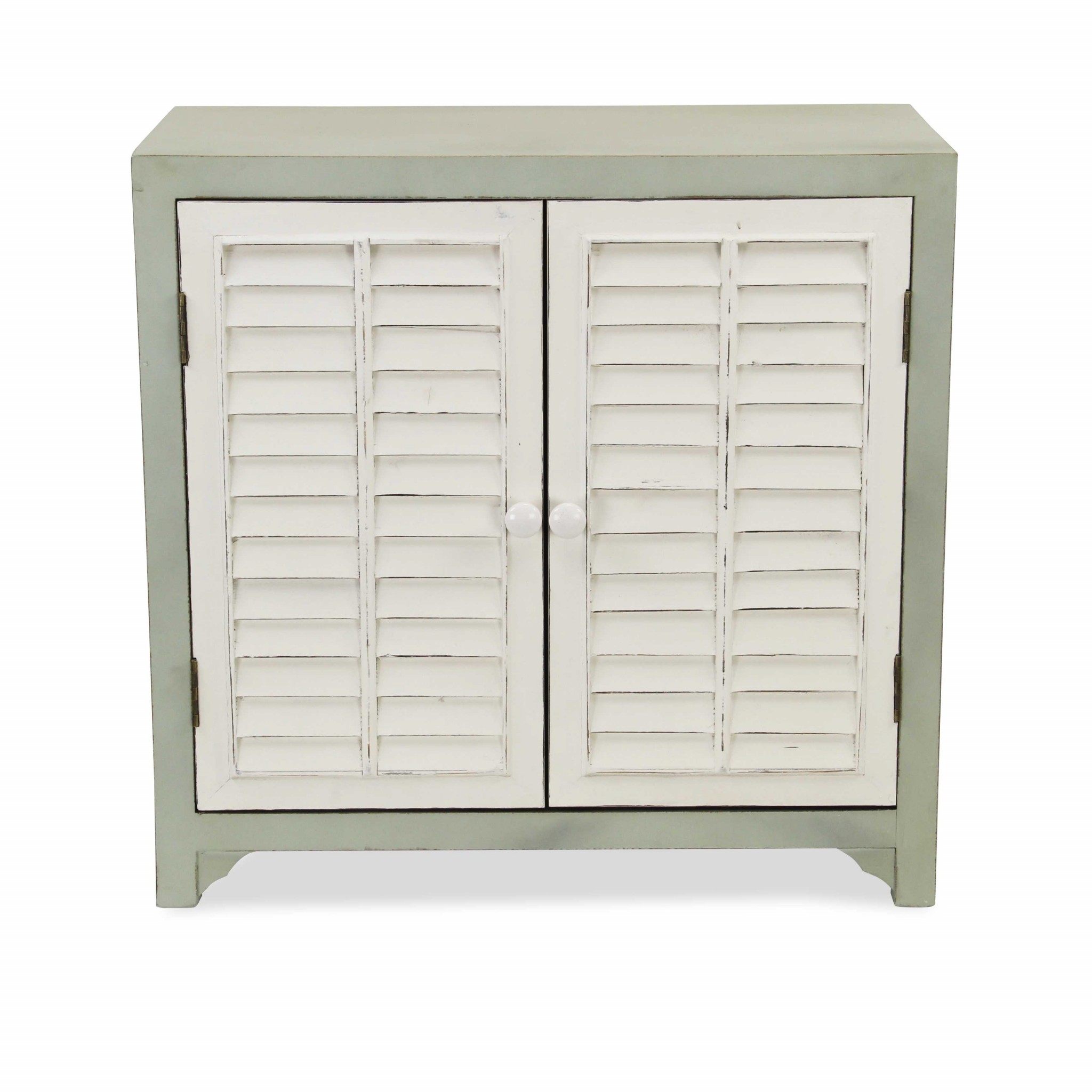 27" Coastal Blue Wooden with 2 off white shutter style doors Cabinet