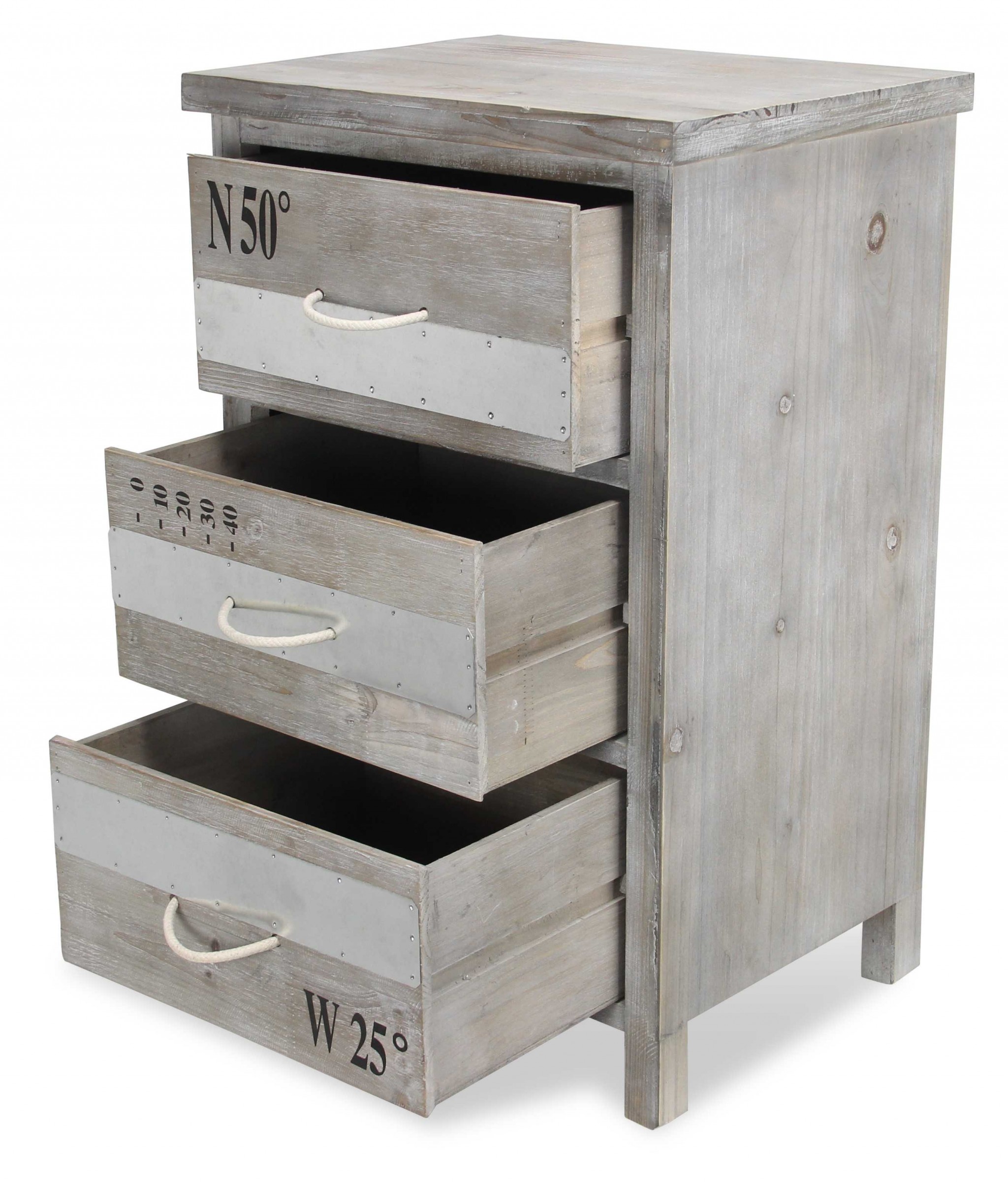 27" Gray Wooden Cabinet With 3 Drawers and Rope Handle