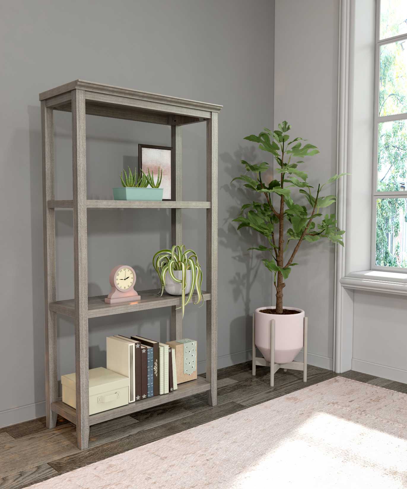 60" Bookcase with 2 Shelves in Washed Grey