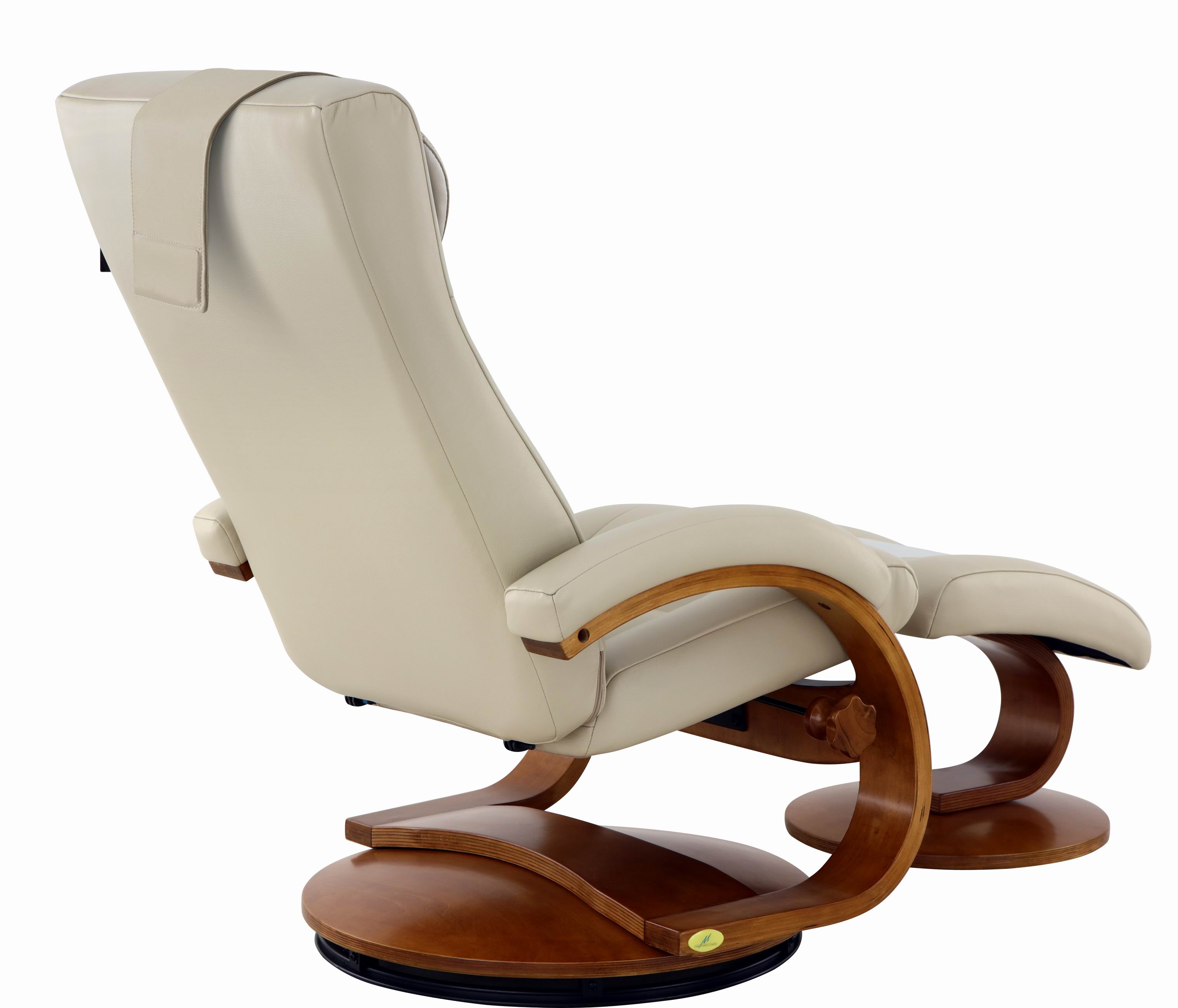 Modern Ergonomic Off White Faux Leather Recliner and Ottoman Set