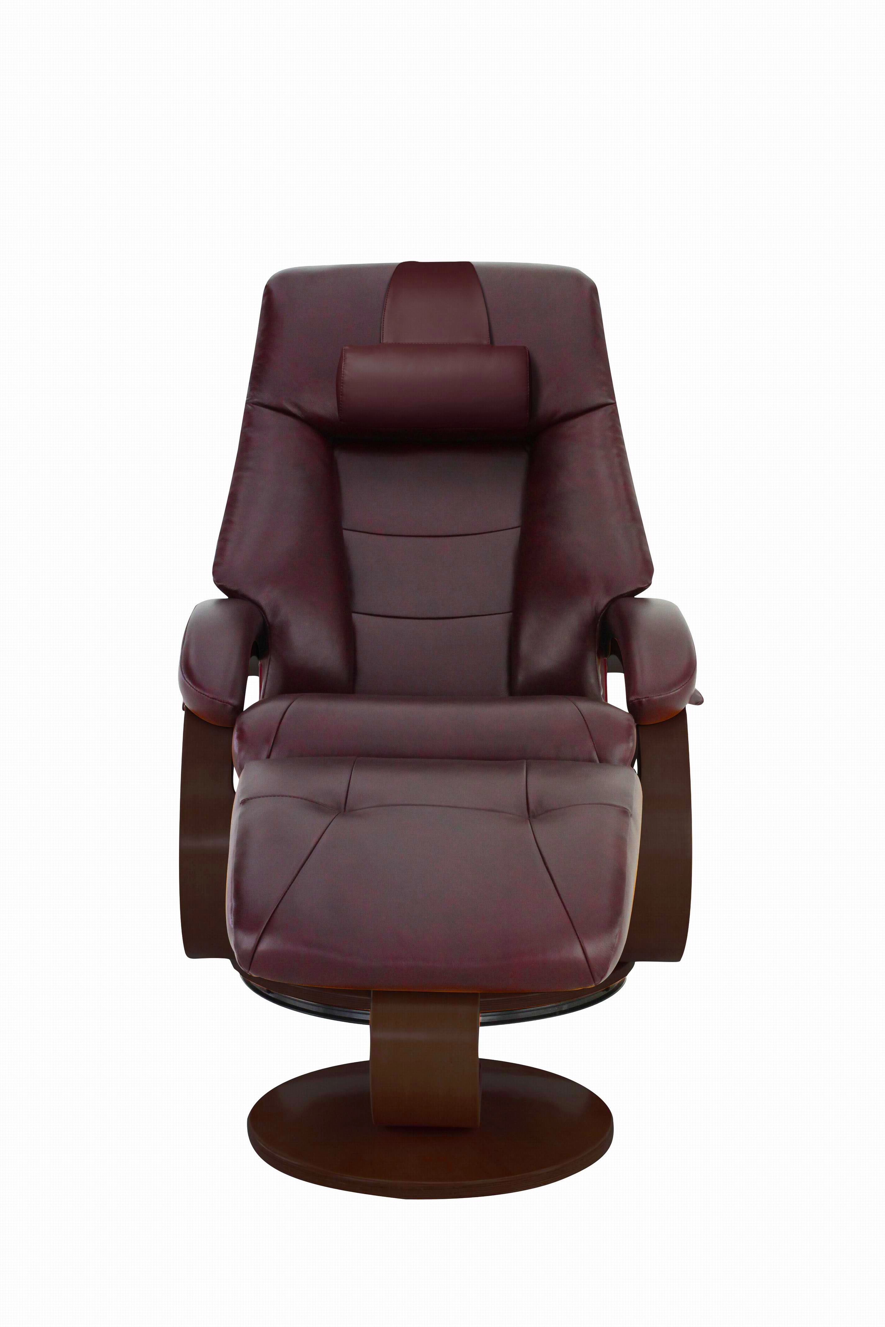 Burgundy Top Grain Leather Recliner and Ottoman with Pillow