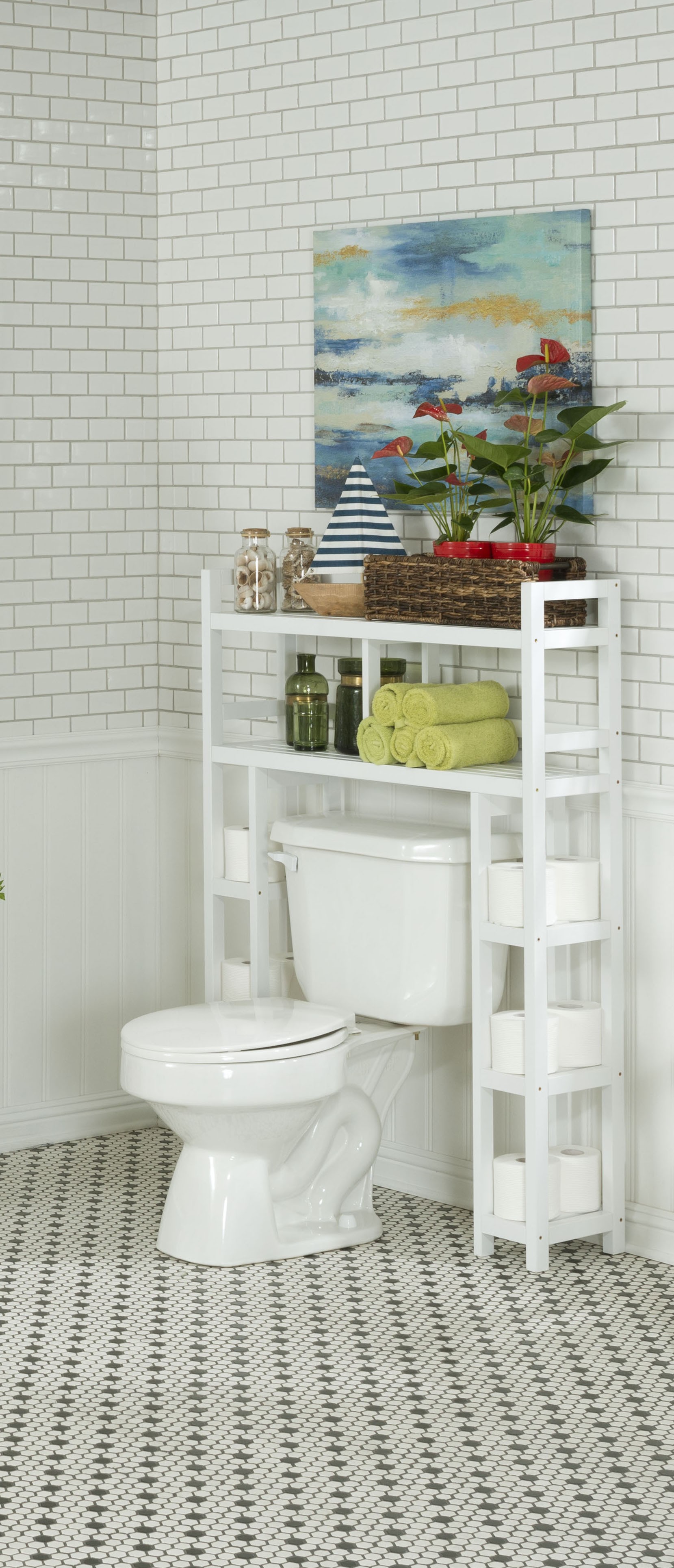 48" Bathroom Organizer with side storage with 2 Shelves in White