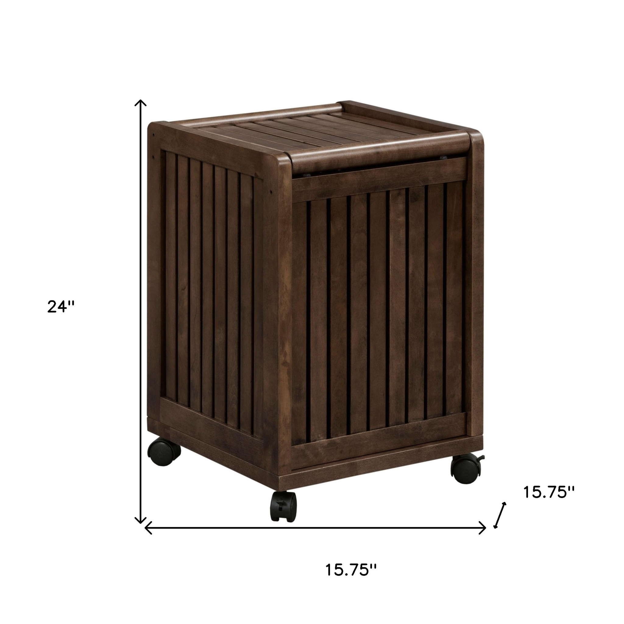 Rolling Solid Wood Laundry Hamper with Lid in Espresso