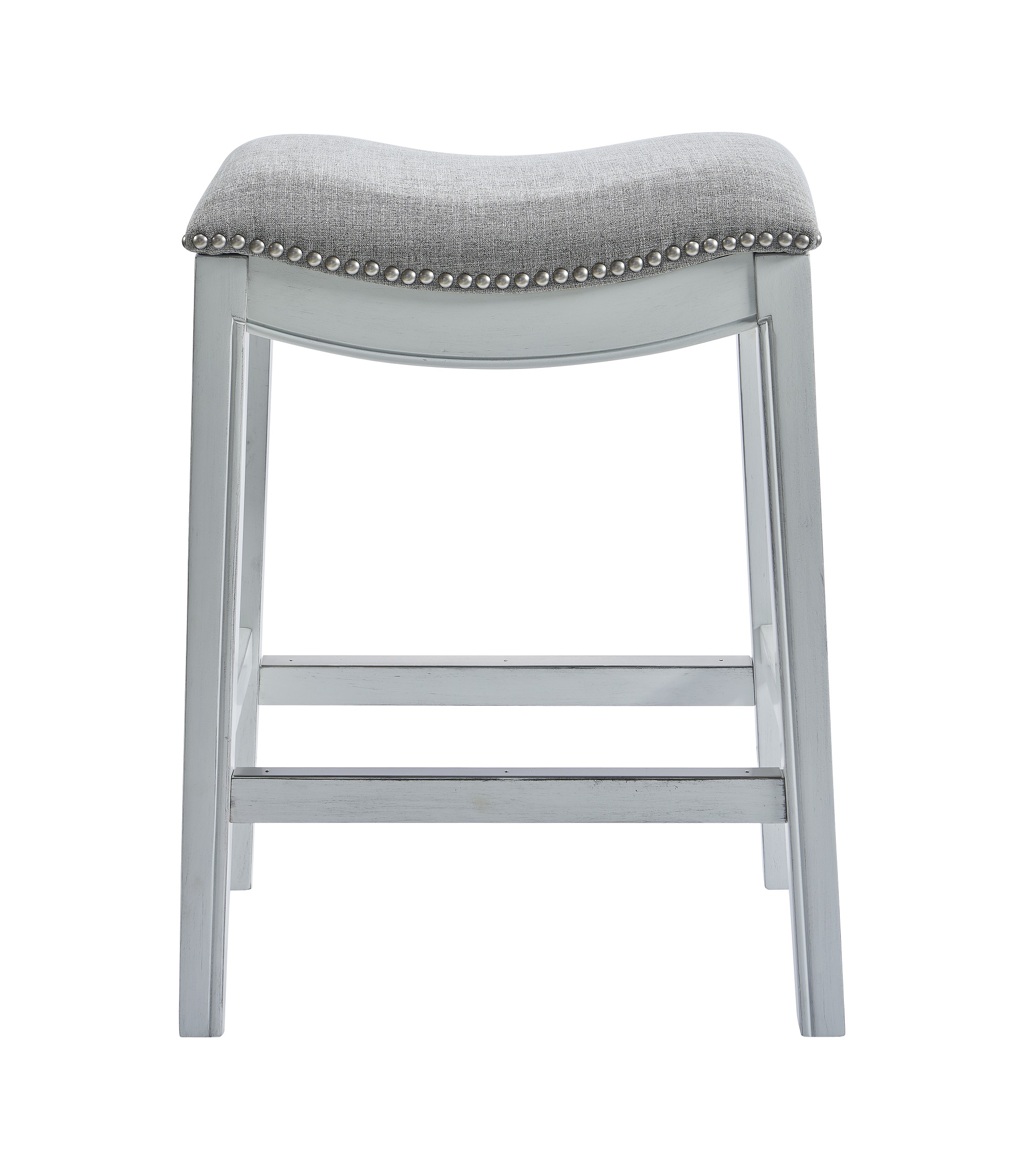 Counter Height Saddle Style Counter Stool with Grey Fabric and Nail head Trim