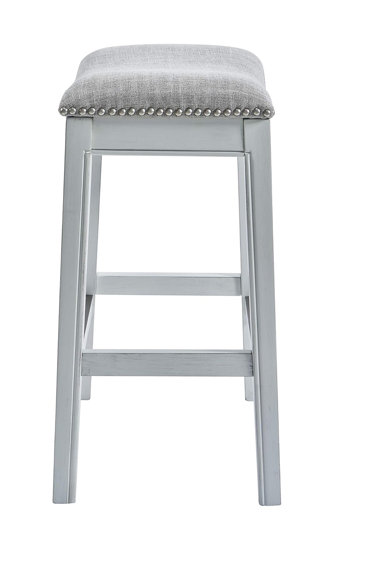 Bar Height Saddle Style Counter Stool with Cream Fabric and Nail head Trim