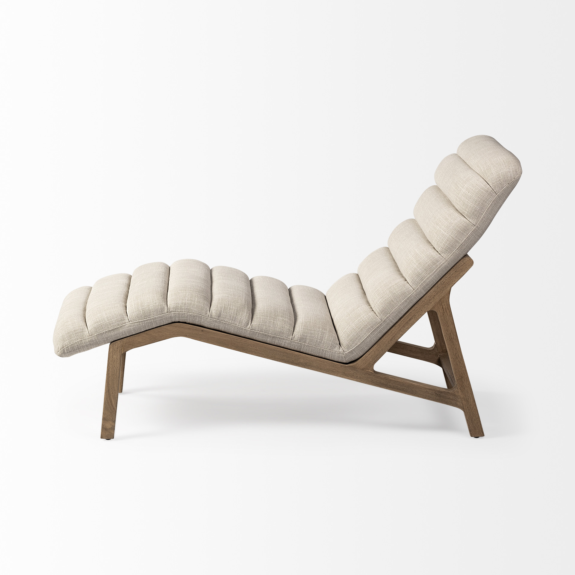 Modern Cream Fabric Upholstered Chaise Lounge Chair With Solid Wood Frame And Base