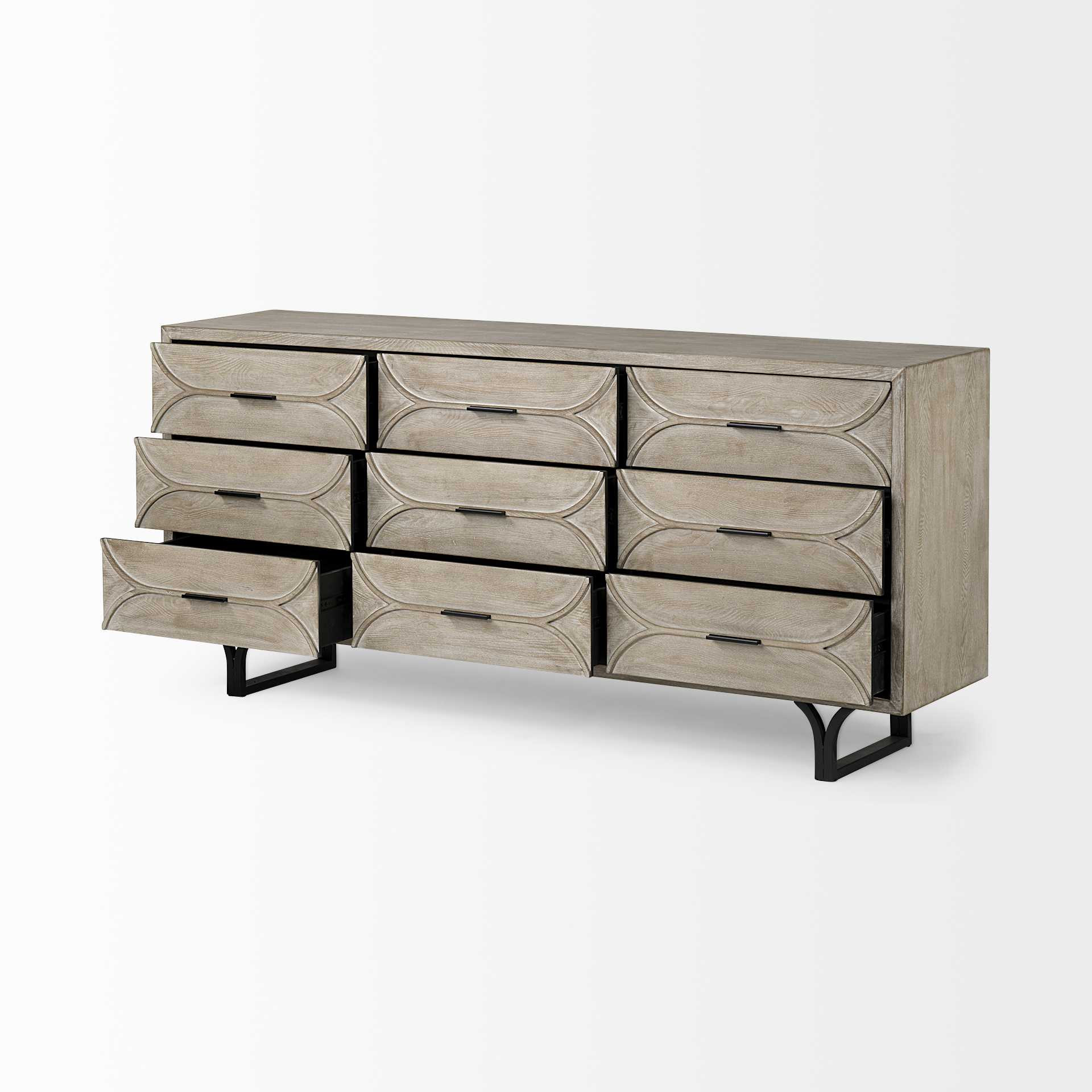 Light Brown And White Solid Mango Wood Finish Sideboard With 9 Drawers