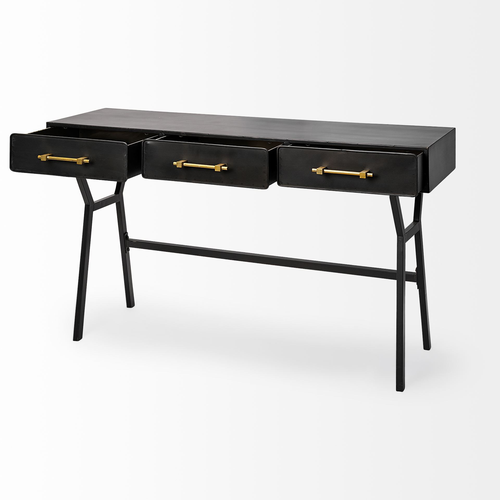 Black Metal Matte Finish Writing Desk With 3 Drawers