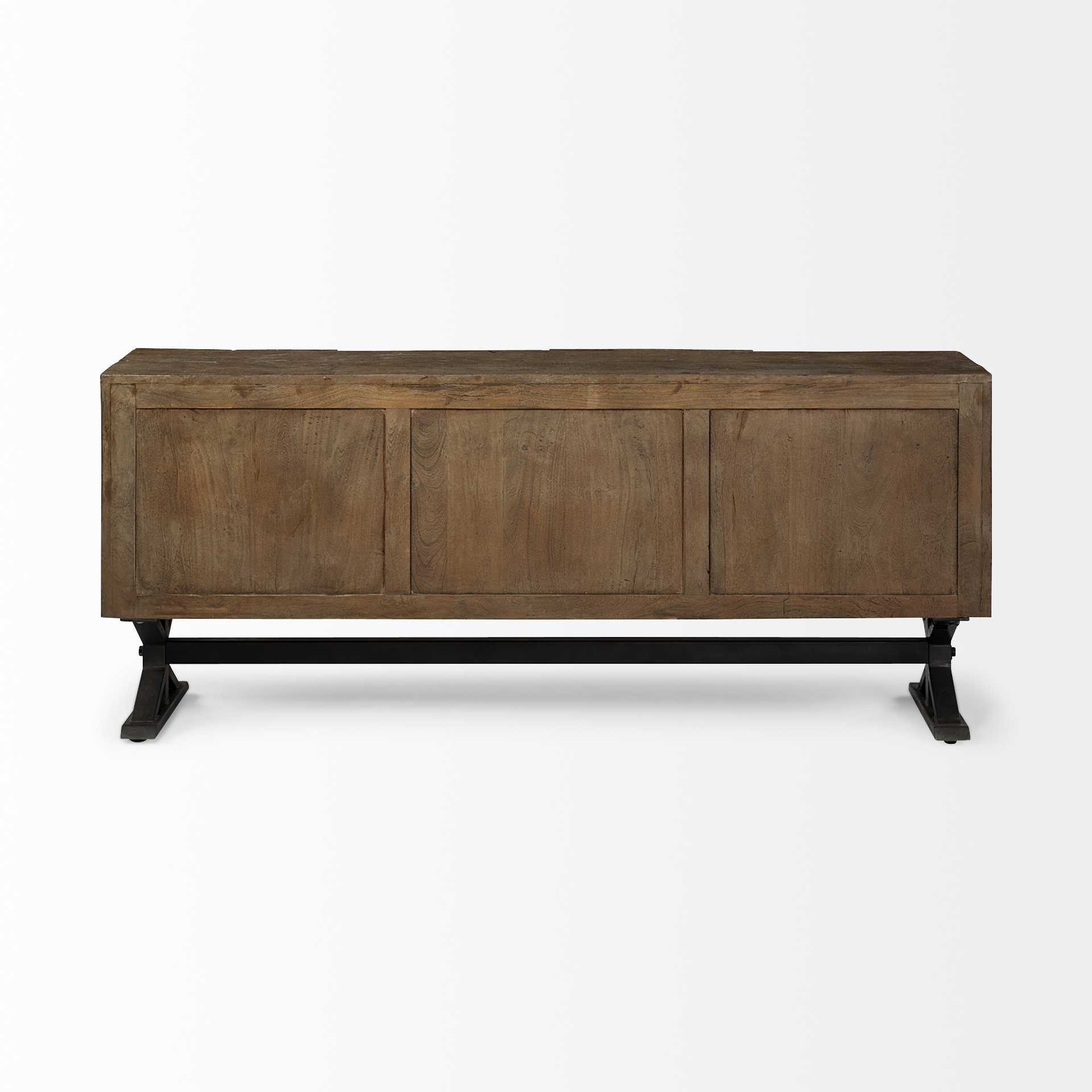 Brown Solid Mango Wood Finish Sideboard With 4 Cabinet Doors