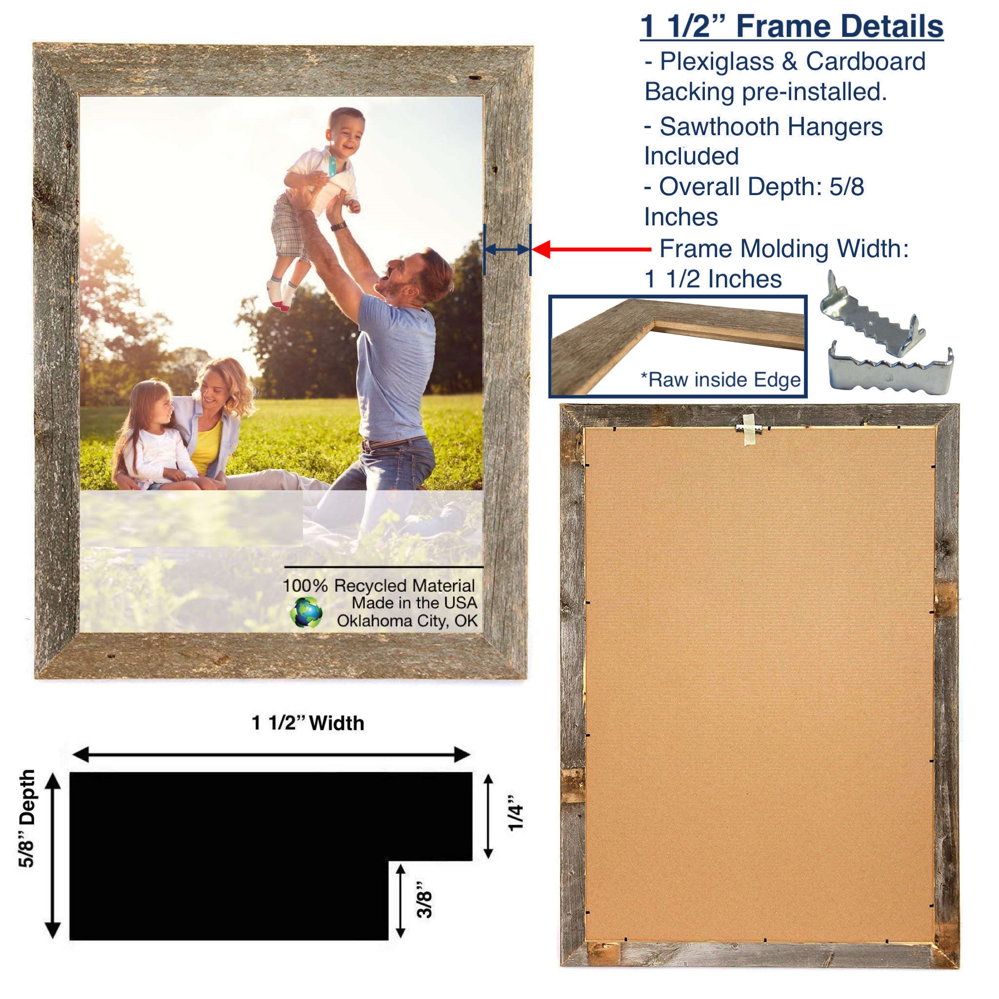 28"x34" Natural Weathered Grey Picture Frame with Plexiglass Holder