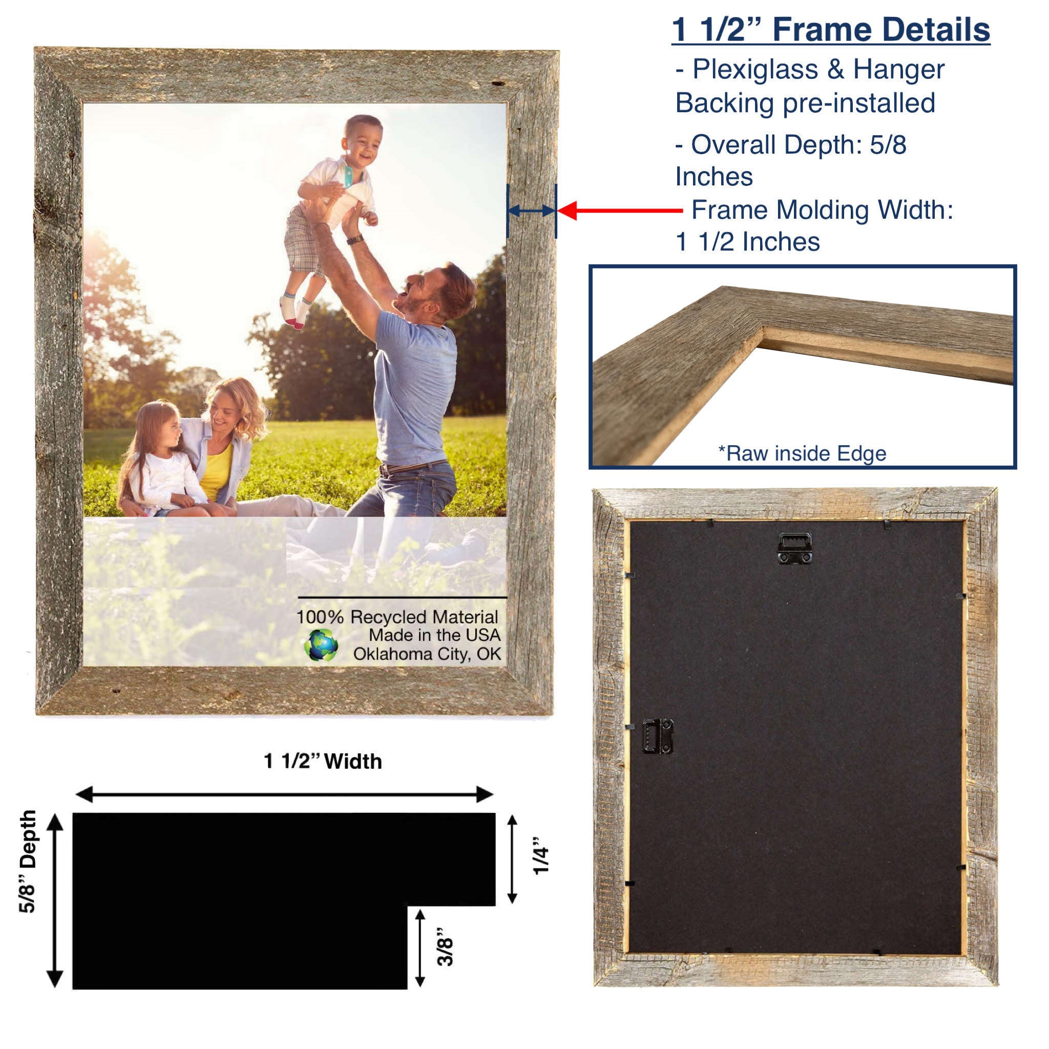16"x22" Rustic Smoky Black Picture Frame with Plexiglass Holder