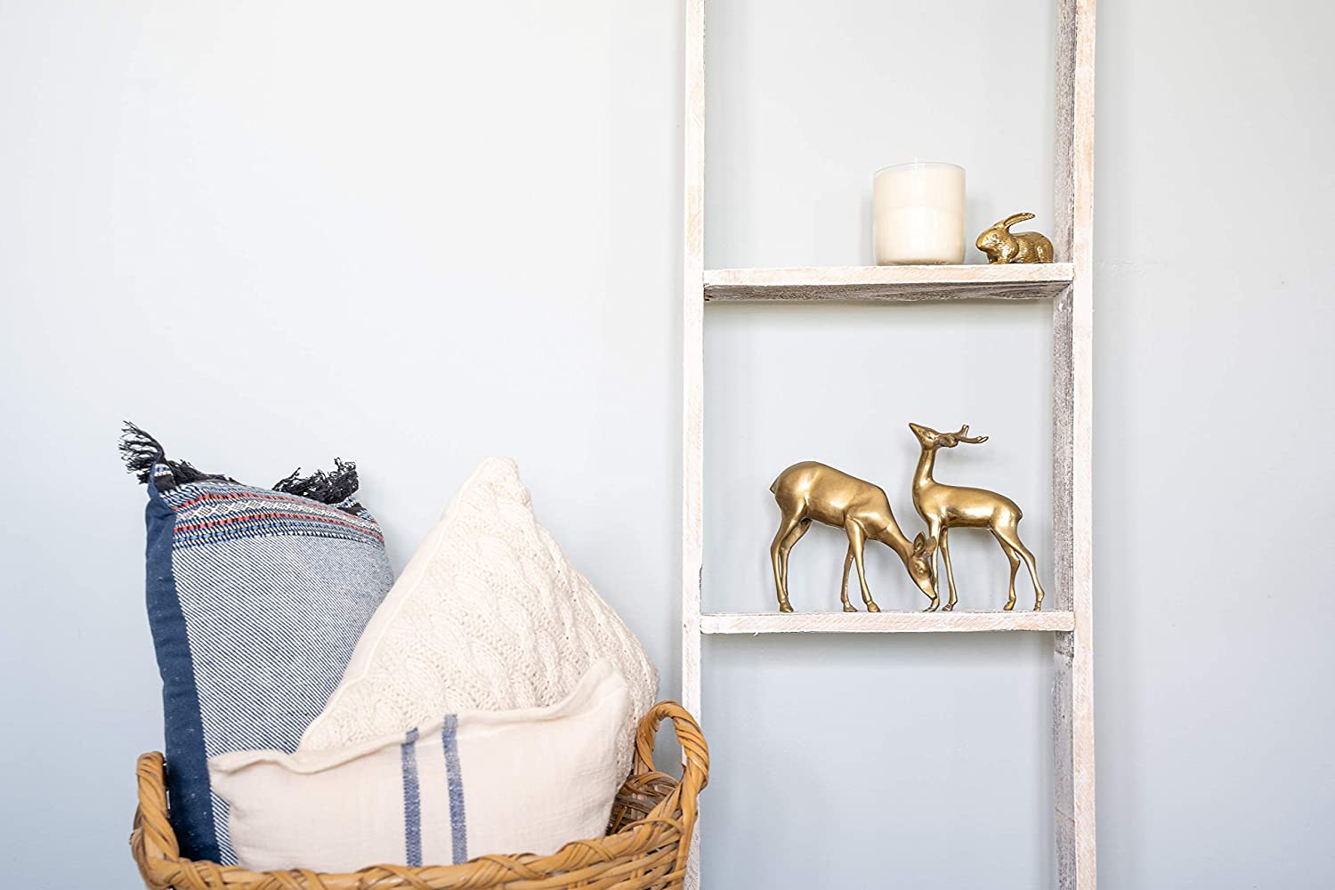 4 Step Rustic White Wood Ladder Shelf