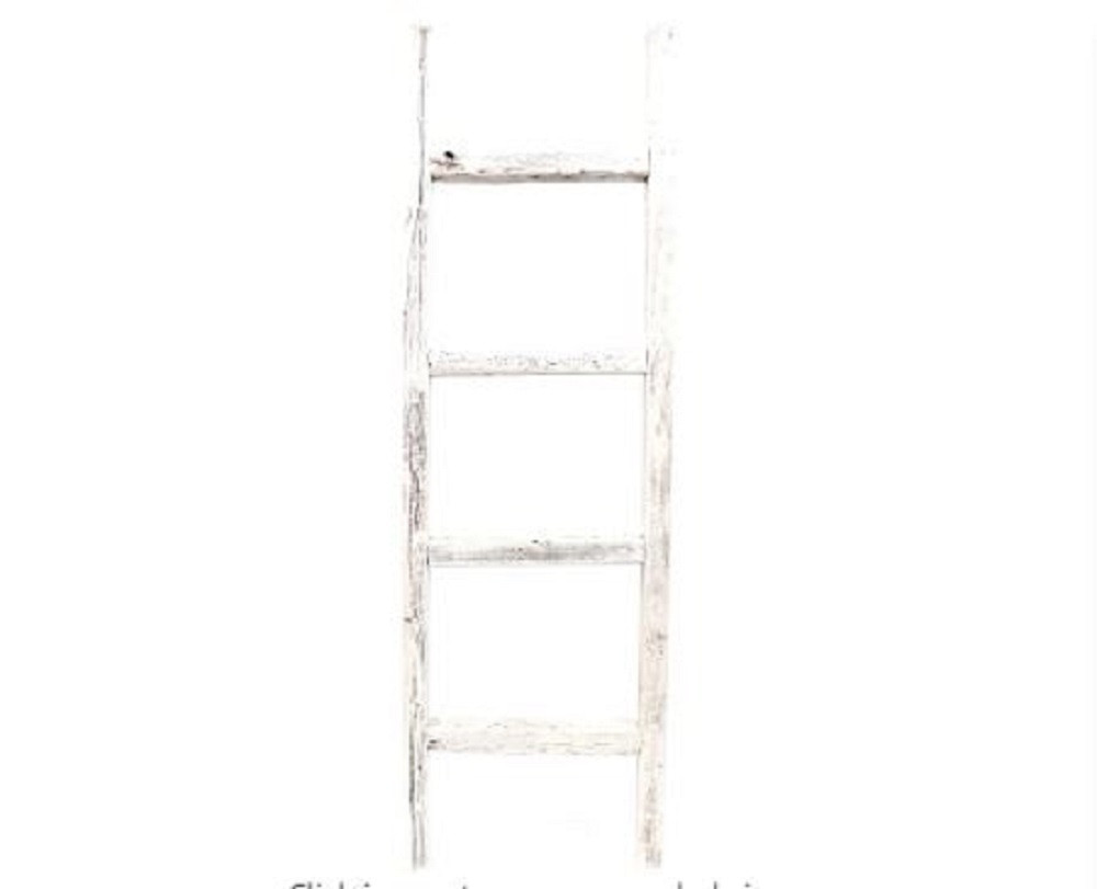 4 Step Rustic White Wood Ladder Shelf