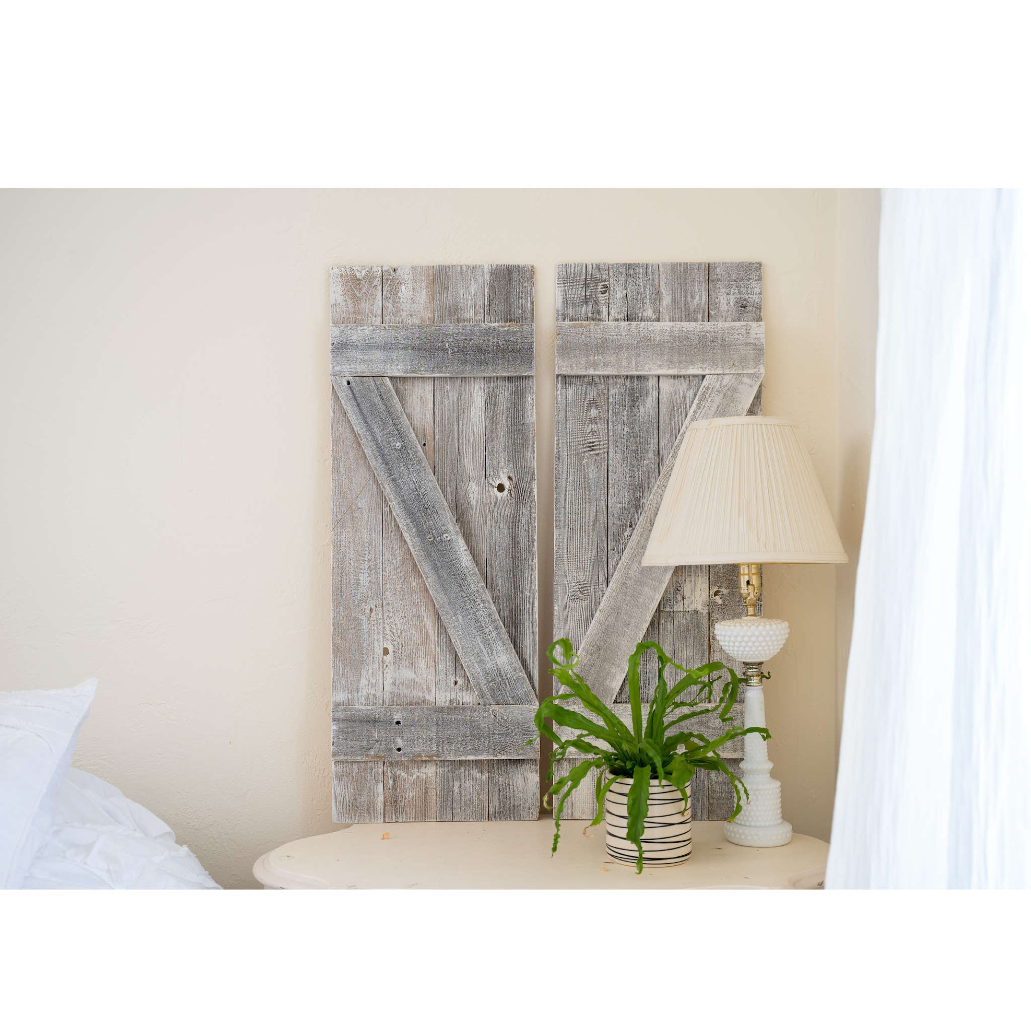 Set of 2 Rustic Natural Weathered Grey Wood Window Shutters with Hanger